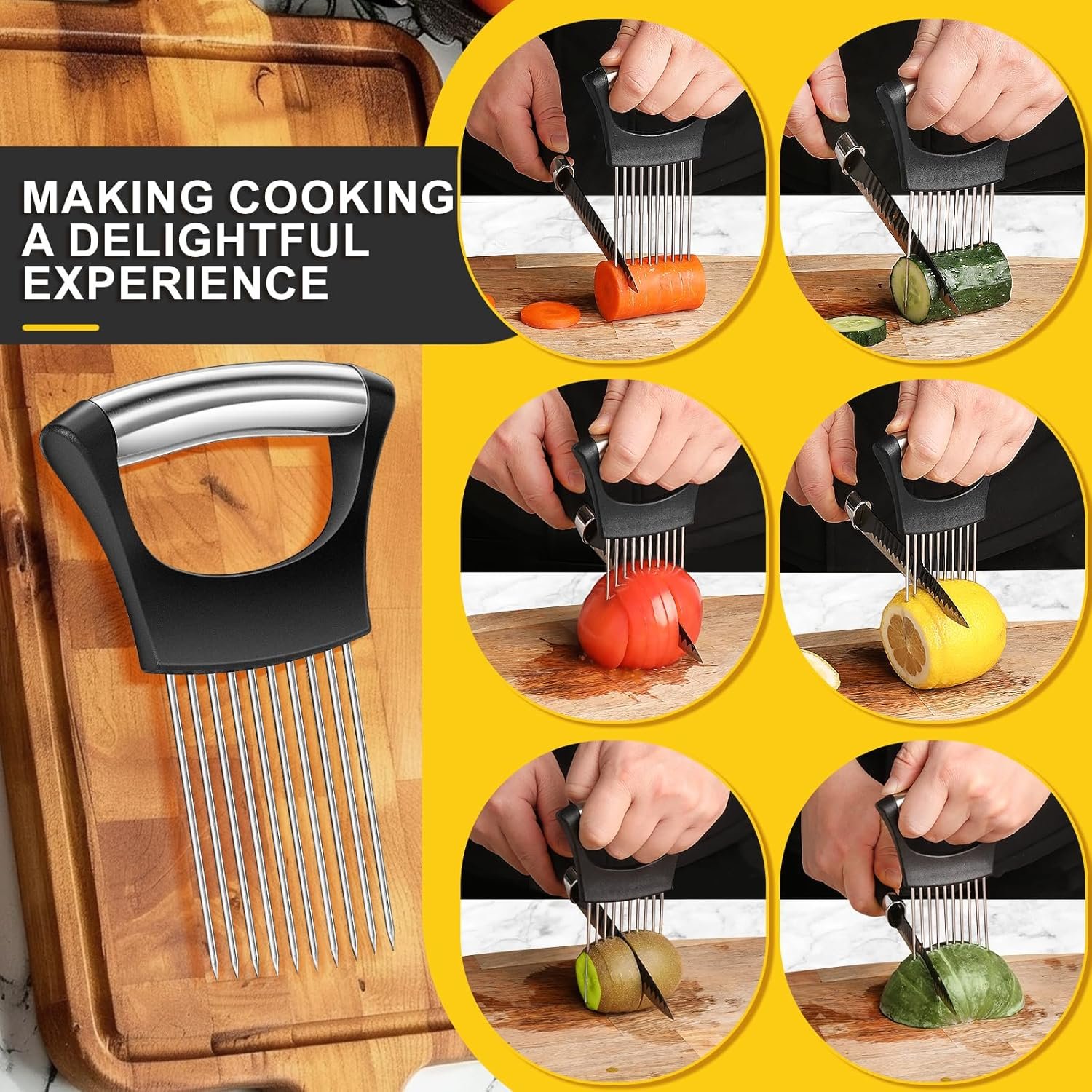 Premium Onion Slicer, Stainless Steel Onion Holder for Slicing, Kiwifruit, Tomatoes, Avocados, Eggs, Lemon, Meat, Potato, Third Generation Onion Cutter with Protective Cover - Image 5