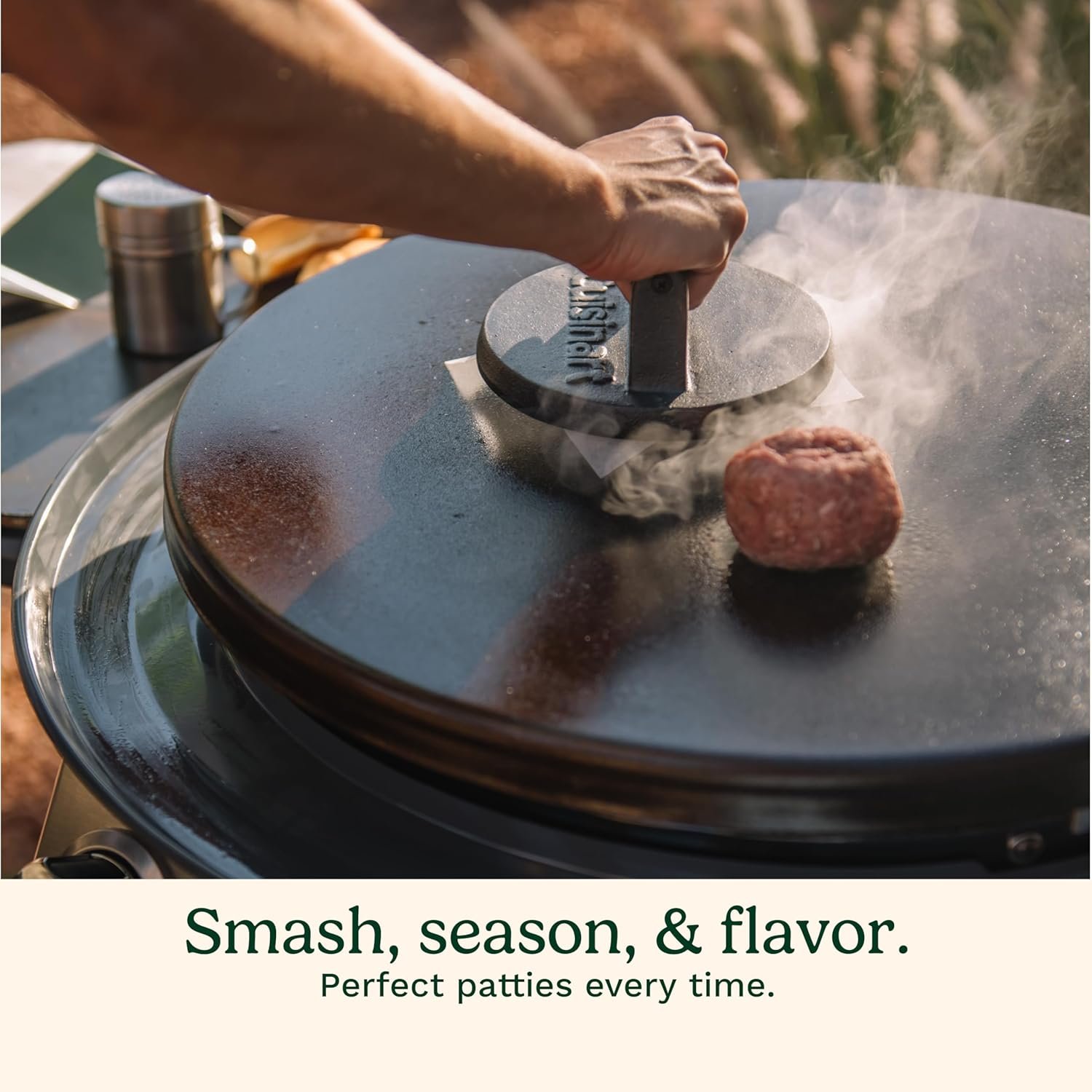 Cuisinart 6.5" Cast Iron Smashed Burger Press, Round Flat Edge Grill Press for Crispy Smash Burgers, Burger Tool for Grill and Griddle Accessories, for BBQs and Tailgates - Image 6