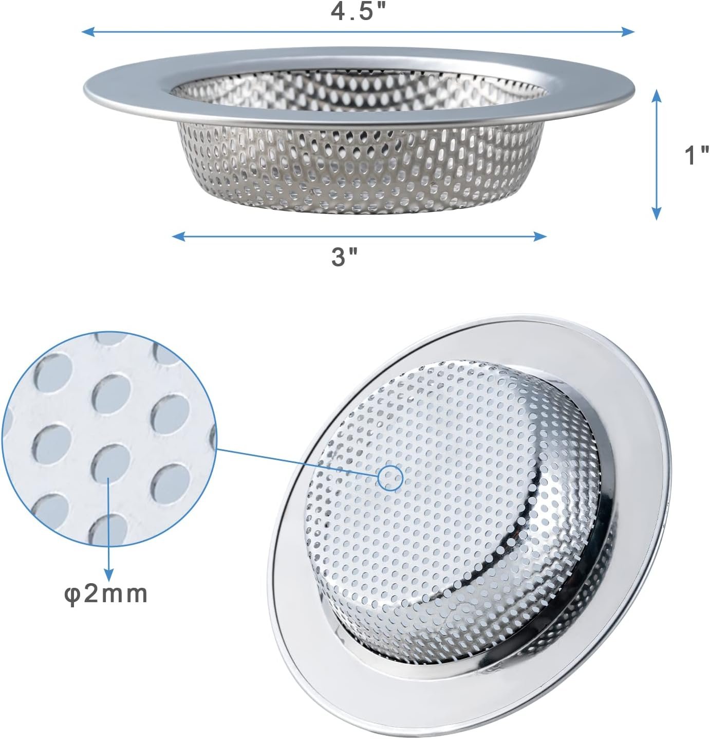 2 Pcs Sink Strainer for Most Kitchen Sink Drain Basket, Upgraded Double-Layer Safe Design Kitchen Sink Strainer (Outer Diameter 4.5 Inch) - Image 5