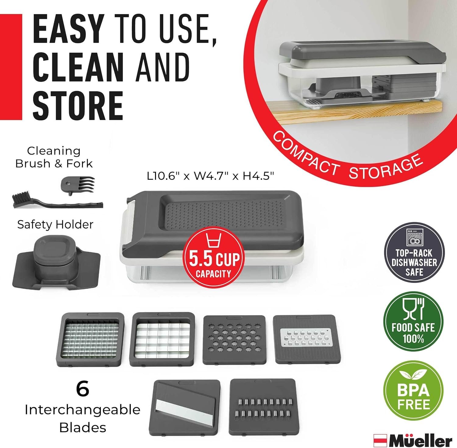 Mueller Vegetable Chopper Mandoline Slicer, Food Veggie Chopper, Cheese Grater, Onion Vegetable Cutter with Container, Dicer, Kitchen Gadgets & Essentials, White Sand/Grey - Image 7