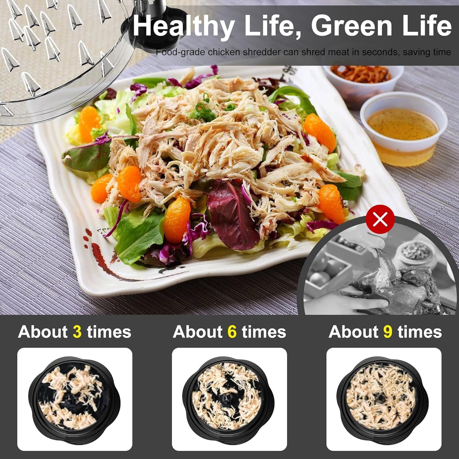 Chicken Shredder Large Chicken Breast Shredder Tool Twist with Brush&Fork, Visible Meat Shredder Machine, Strong Anti-Slip Strip, Ergonomic Handle, BPA Free, Suitable for Pork Beef Chicken - Image 3