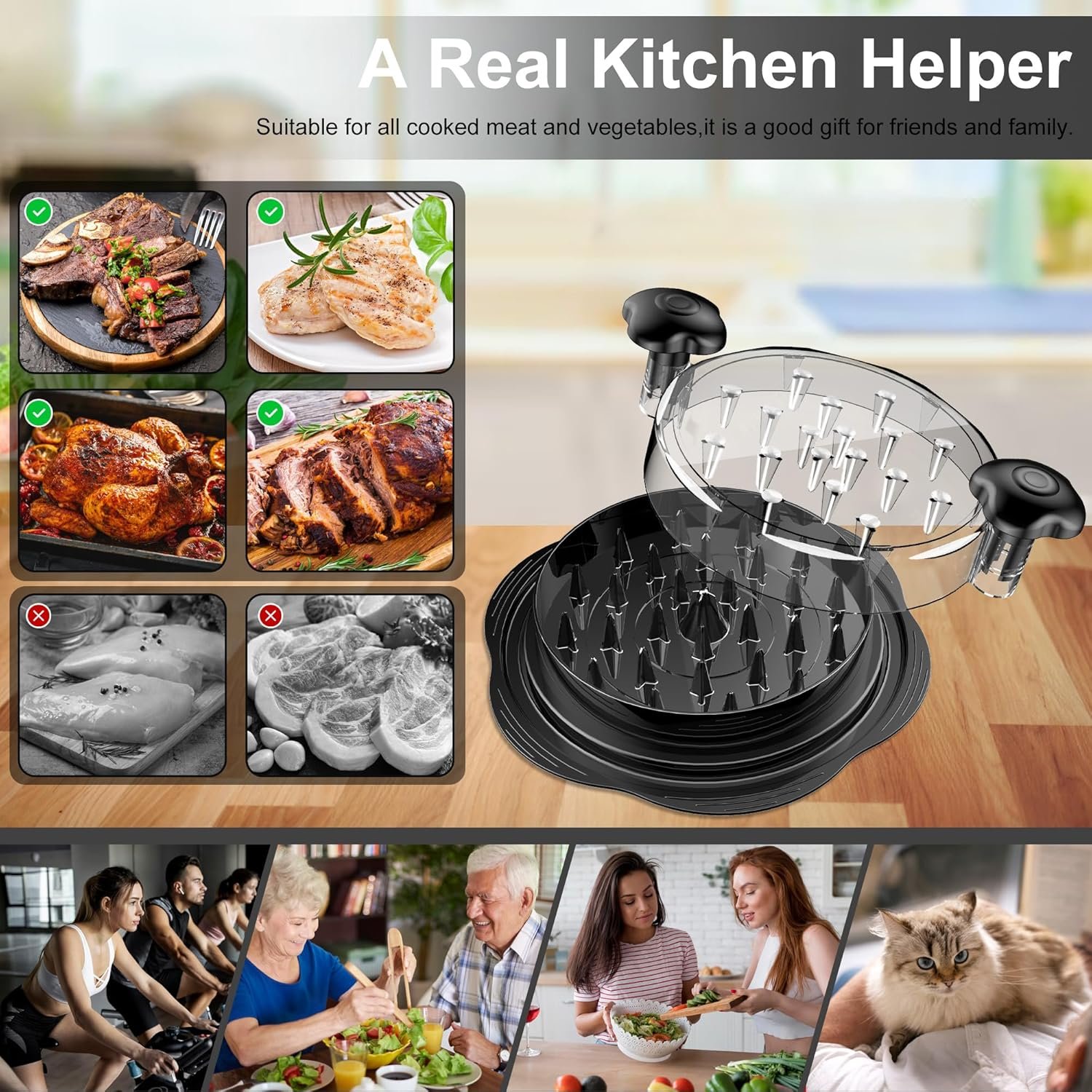 Chicken Shredder Large Chicken Breast Shredder Tool Twist with Brush&Fork, Visible Meat Shredder Machine, Strong Anti-Slip Strip, Ergonomic Handle, BPA Free, Suitable for Pork Beef Chicken - Image 6