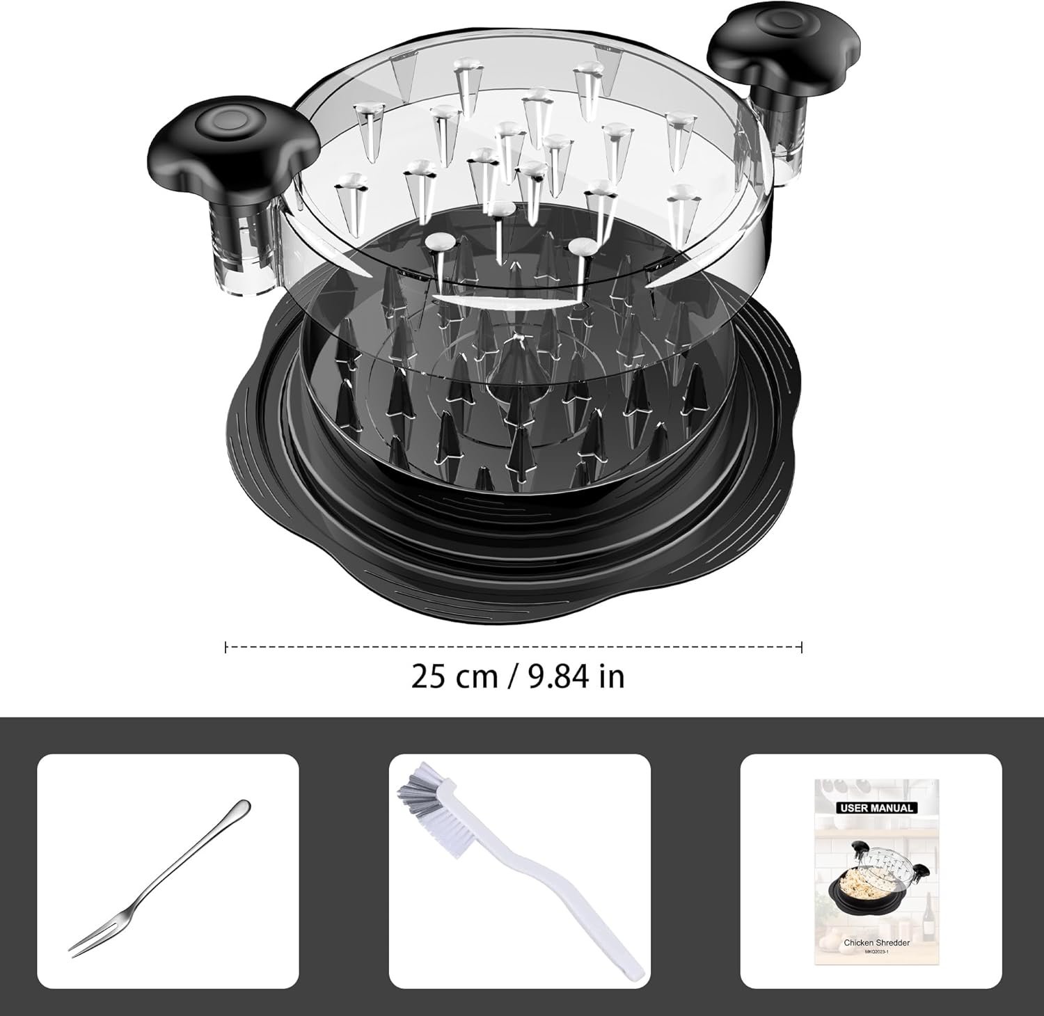 Chicken Shredder Large Chicken Breast Shredder Tool Twist with Brush&Fork, Visible Meat Shredder Machine, Strong Anti-Slip Strip, Ergonomic Handle, BPA Free, Suitable for Pork Beef Chicken - Image 8