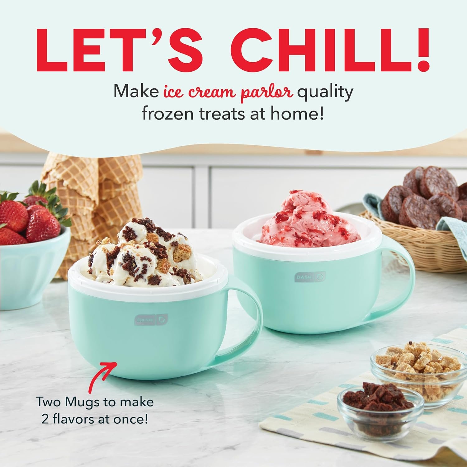 Dash My Mug Ice Cream Maker - Makes Single Serving of Gelato, Frozen Yogurt, Sorbet & More - Easy to Clean & Use - Aqua, 2 Bowls - Image 3