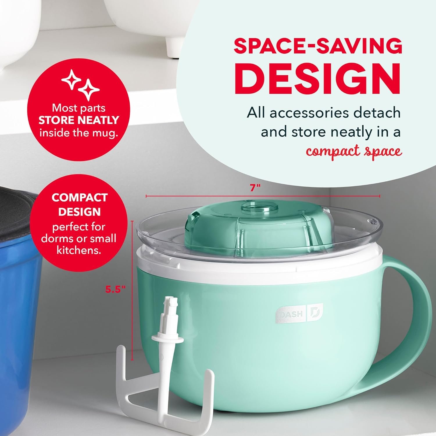 Dash My Mug Ice Cream Maker - Makes Single Serving of Gelato, Frozen Yogurt, Sorbet & More - Easy to Clean & Use - Aqua, 2 Bowls - Image 7