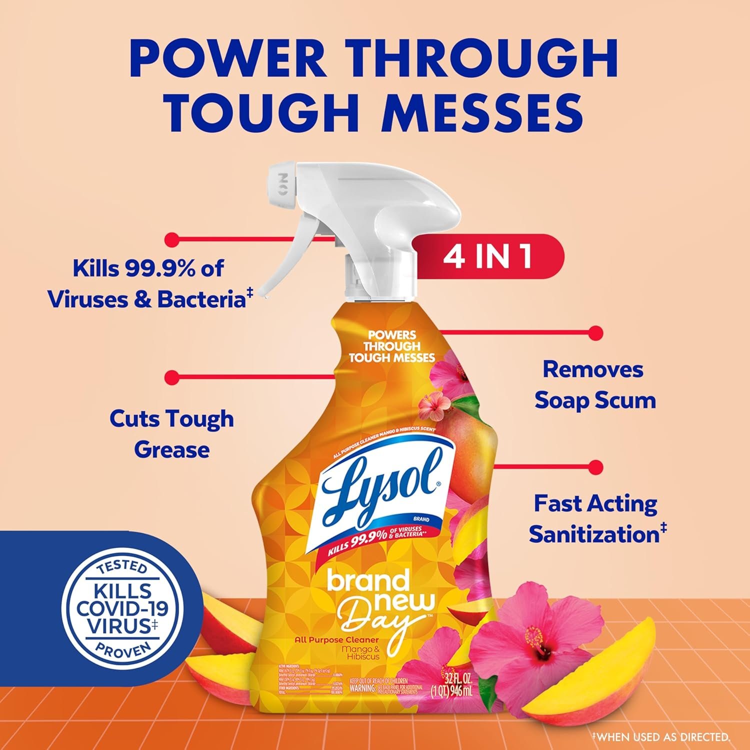 Lysol All Purpose Cleaner Spray, Multi-Purpose Disinfecting Spray, Kitchen & Bathroom Cleaner, Mango & Hibiscus Scent, 32 Fl Oz - Image 3