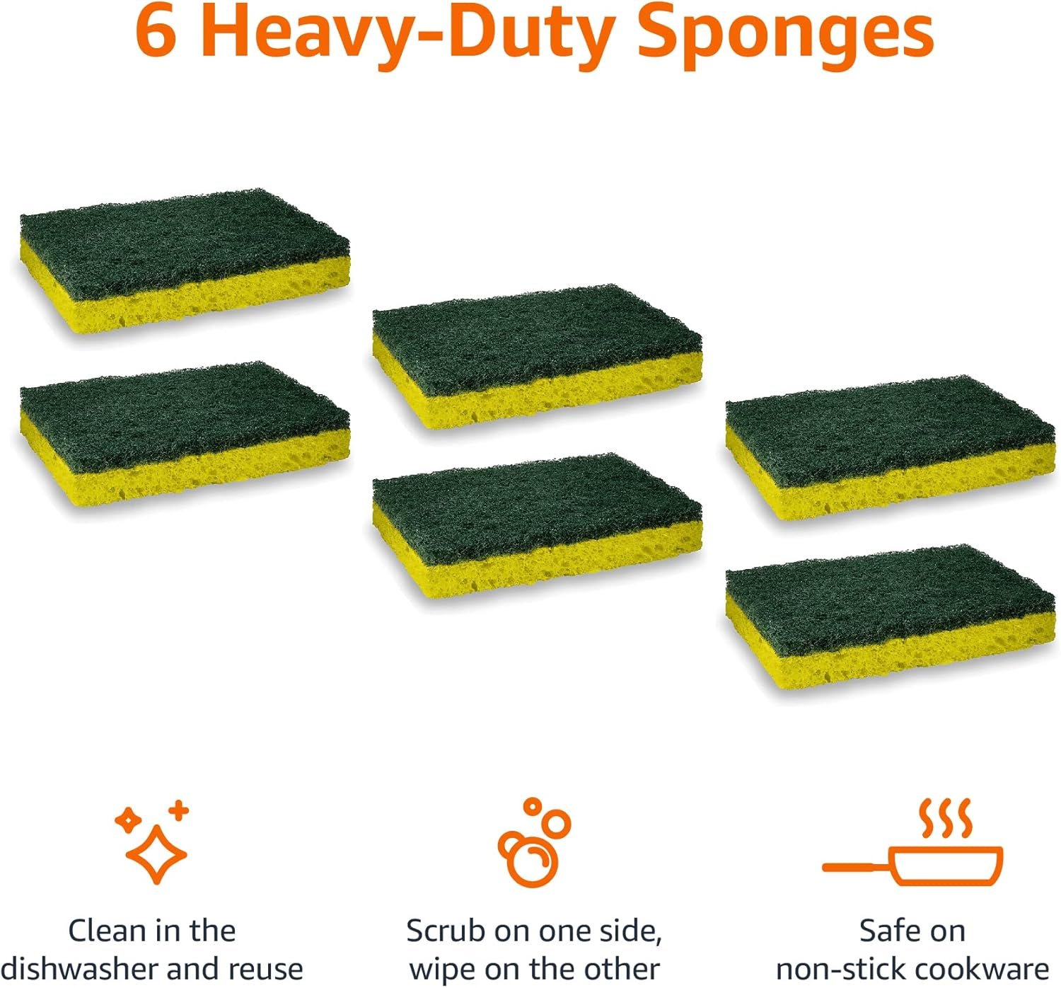 Amazon Basics Heavy Duty Scrub Sponges, Dual-Sided Design, Yellow/Green, 6-Pack - Image 3