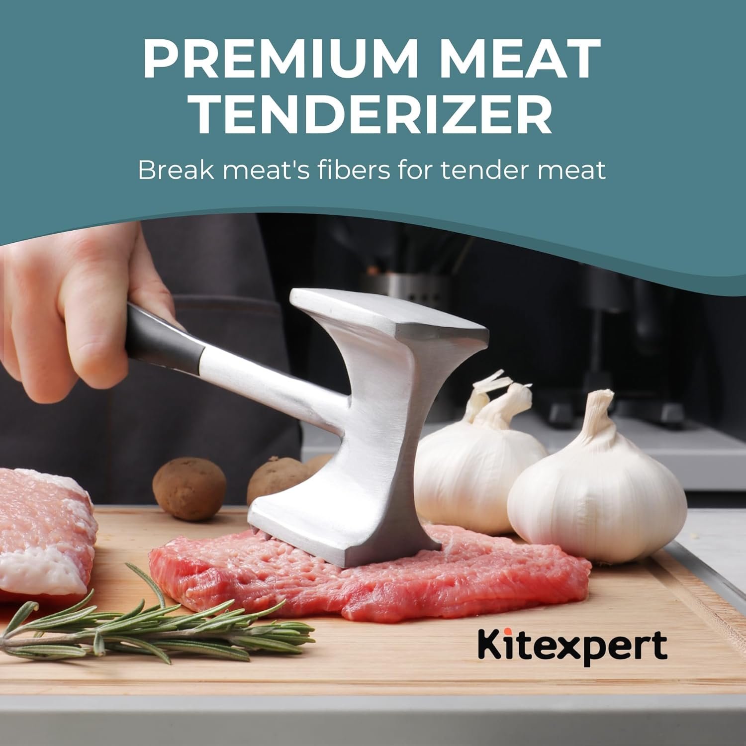 KITEXPERT Meat Tenderizer Hammer with Comfortable-Grip Handle, Dual-side Mallet for Kitchen, Heavy Duty Pounder For Tenderizing Steak, Beef and Fish - Image 3