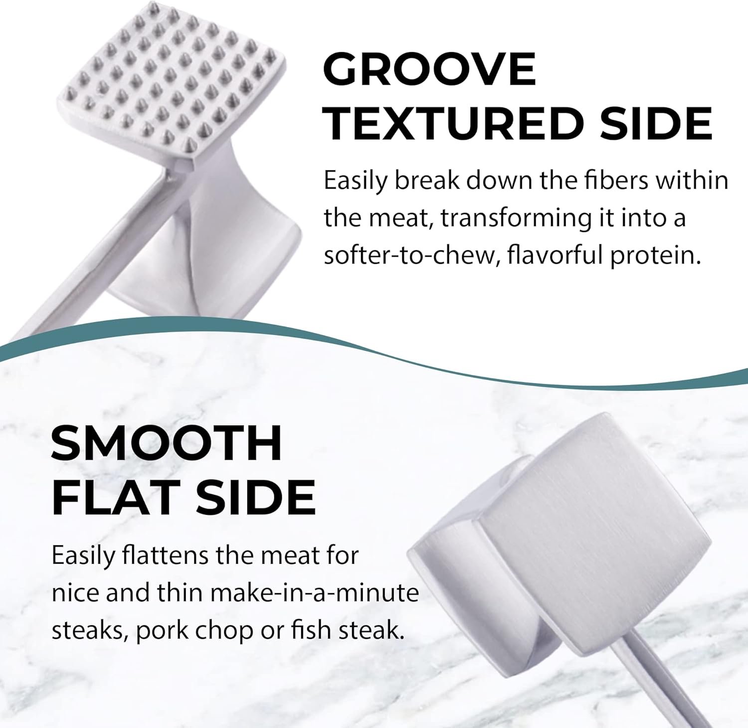 KITEXPERT Meat Tenderizer Hammer with Comfortable-Grip Handle, Dual-side Mallet for Kitchen, Heavy Duty Pounder For Tenderizing Steak, Beef and Fish - Image 4