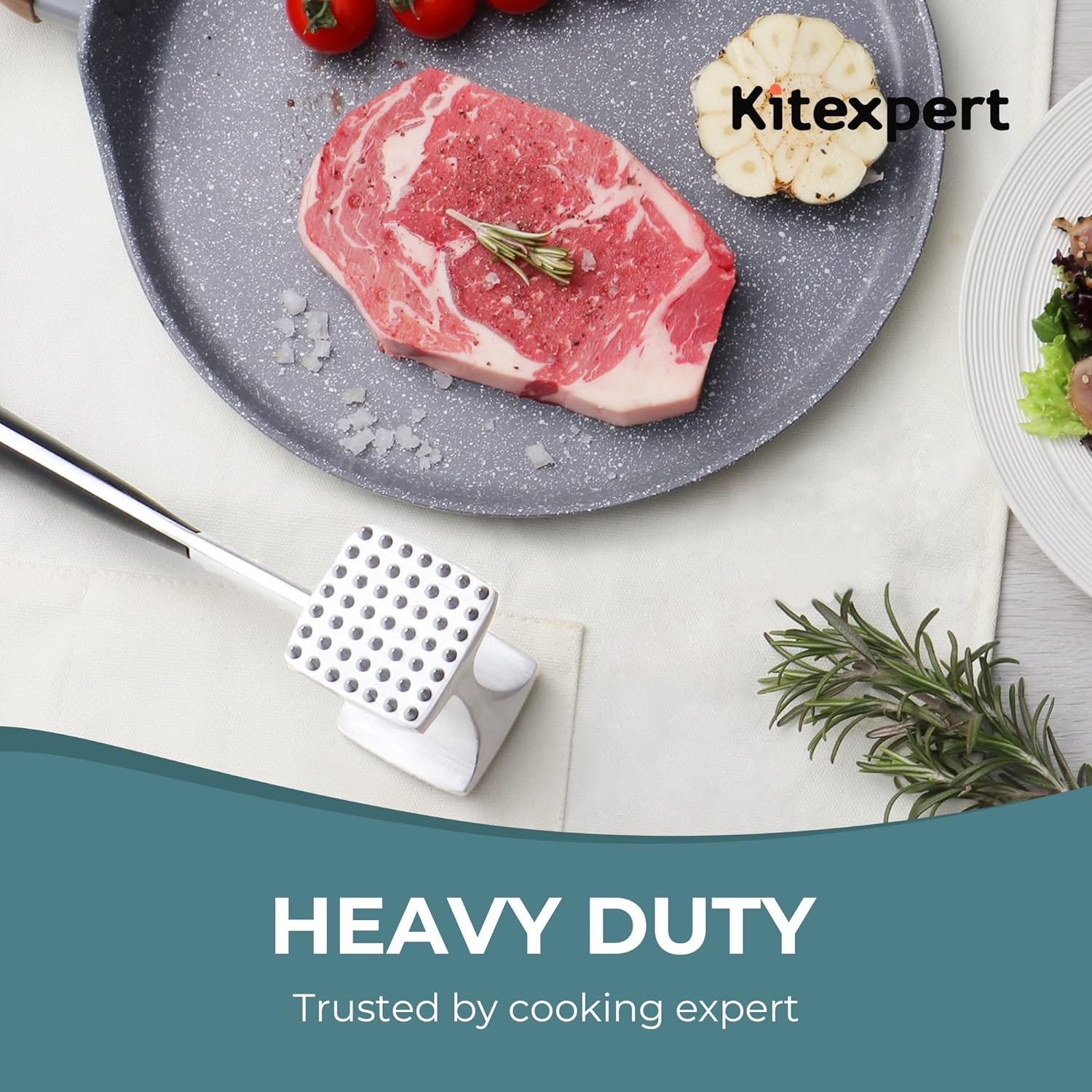 KITEXPERT Meat Tenderizer Hammer with Comfortable-Grip Handle, Dual-side Mallet for Kitchen, Heavy Duty Pounder For Tenderizing Steak, Beef and Fish - Image 6