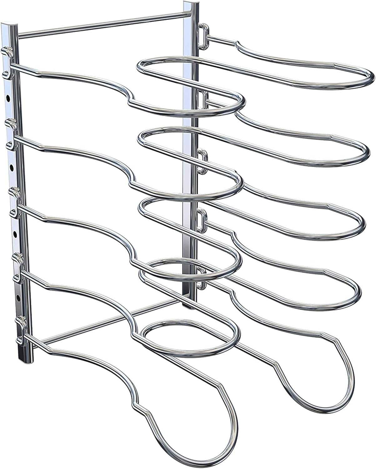 CAXXA Heavy Duty Pan Rack, Pot Lid Rack, Kitchen Cabinet Pantry Cookware Organizer Rack Holder with 5 Adjustable Dividers, Chrome - Image 6