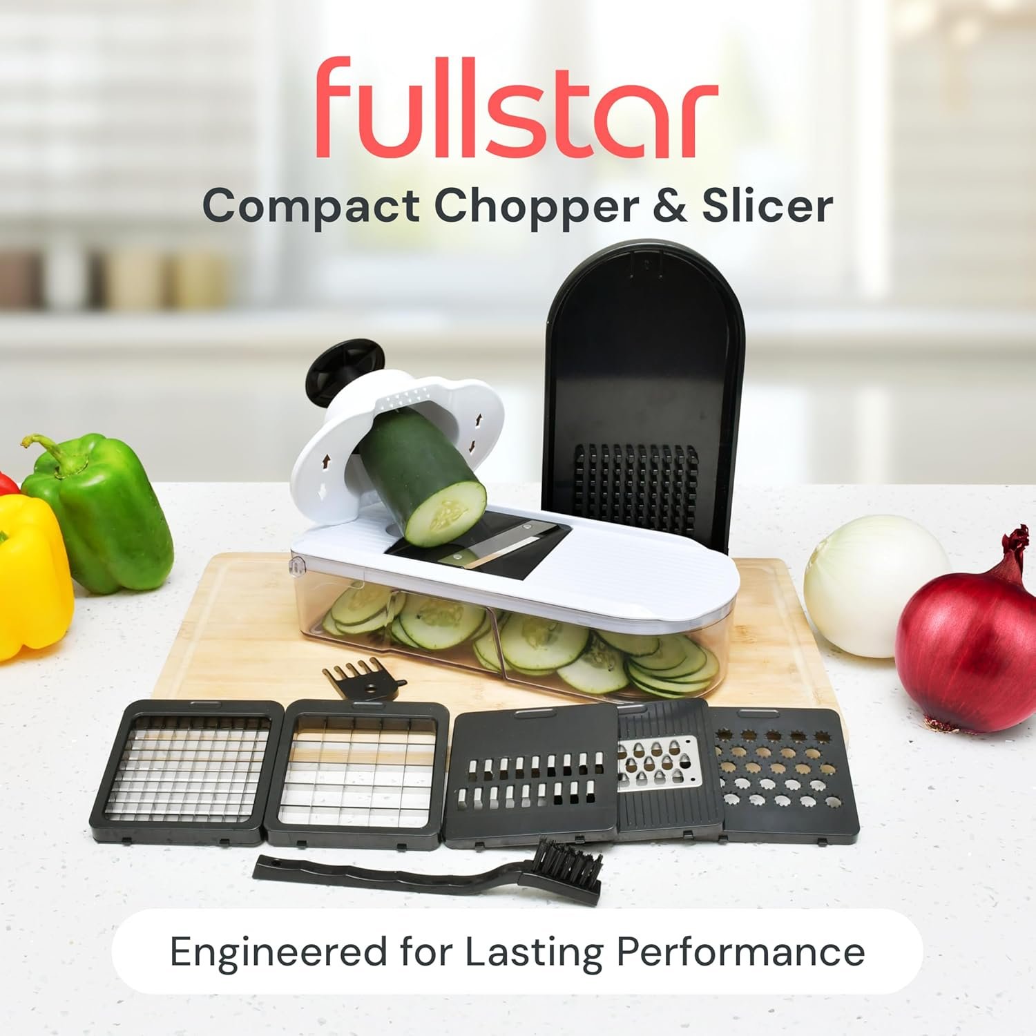 Fullstar Mandoline Slicer for Kitchen - Vegetable Chopper, Onion Potato Food Veggie Fruit Slicer and Cutter with Container, Kitchen Gadgets & Gifts, Home Essentials (6-in-1, White/Black) - Image 3