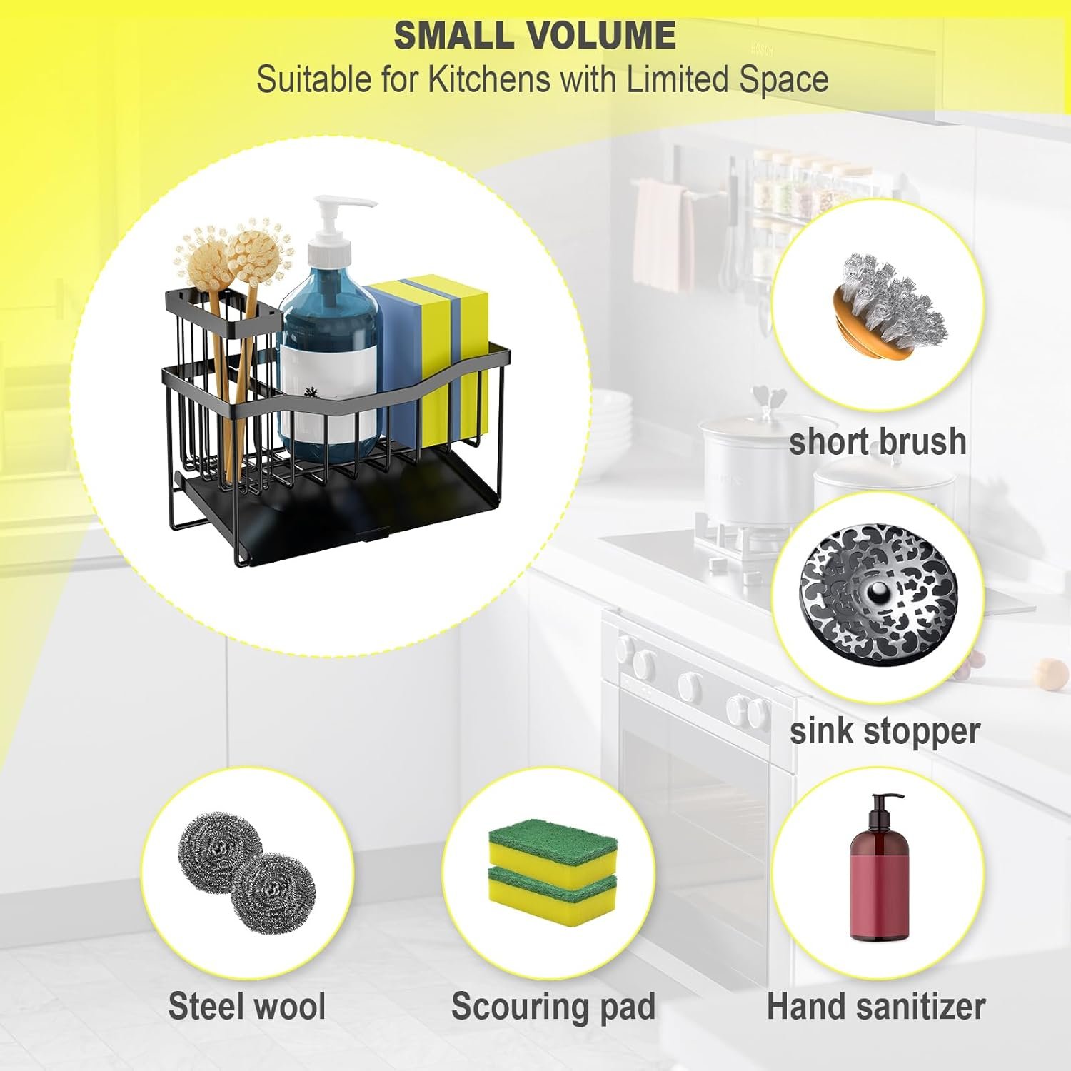 Maifan Sink Caddy Sponge Holder for Kitchen with Brush Holder and Stainless Steel Self Drain Tray, Rustproof Kitchen Sink Organizer for Sponge, Soap Dispenser Storage Accessories - Image 3