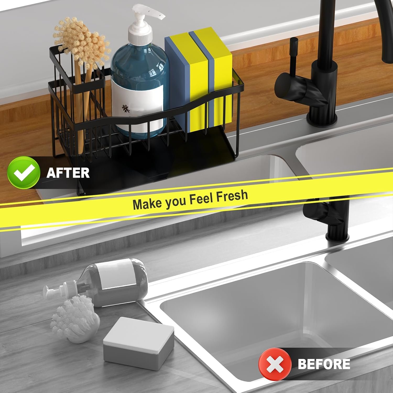 Maifan Sink Caddy Sponge Holder for Kitchen with Brush Holder and Stainless Steel Self Drain Tray, Rustproof Kitchen Sink Organizer for Sponge, Soap Dispenser Storage Accessories - Image 7