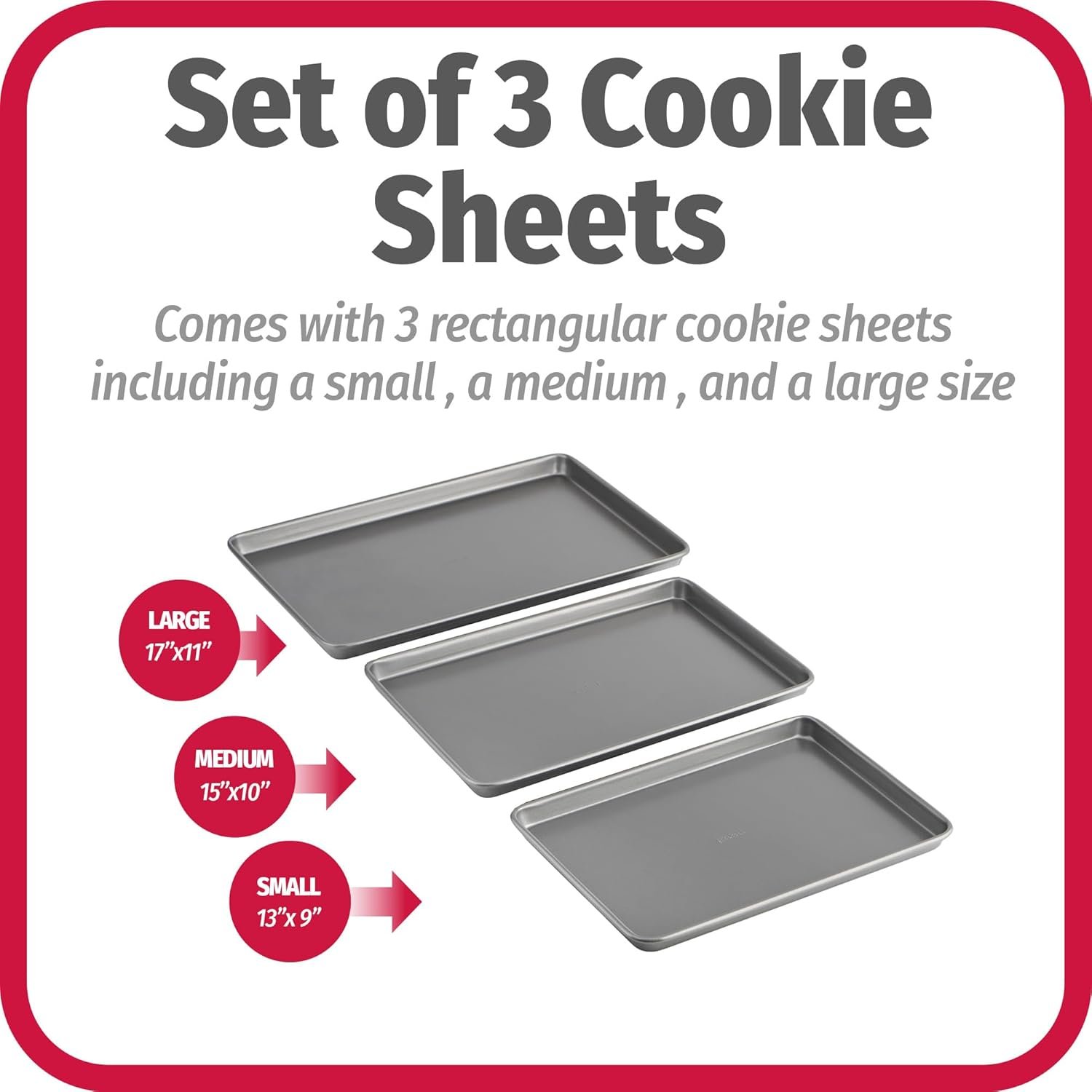 GoodCook Everyday Nonstick Baking Sheet Set, 3 Pack Includes One Small, Medium & Large Pan Carbon Steel Construction Cookie Sheet Bakeware Set, Gray - Image 3