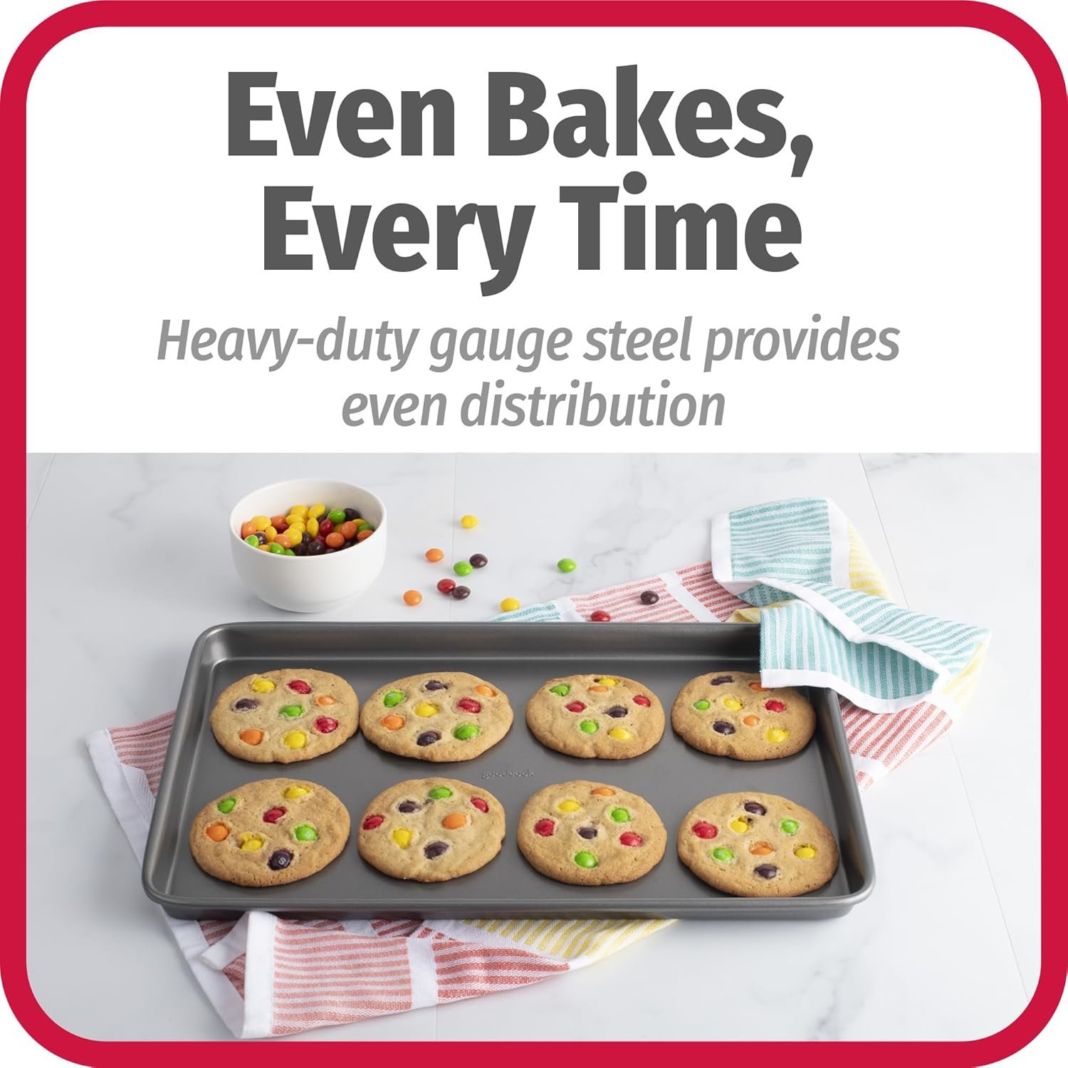 GoodCook Everyday Nonstick Baking Sheet Set, 3 Pack Includes One Small, Medium & Large Pan Carbon Steel Construction Cookie Sheet Bakeware Set, Gray - Image 4
