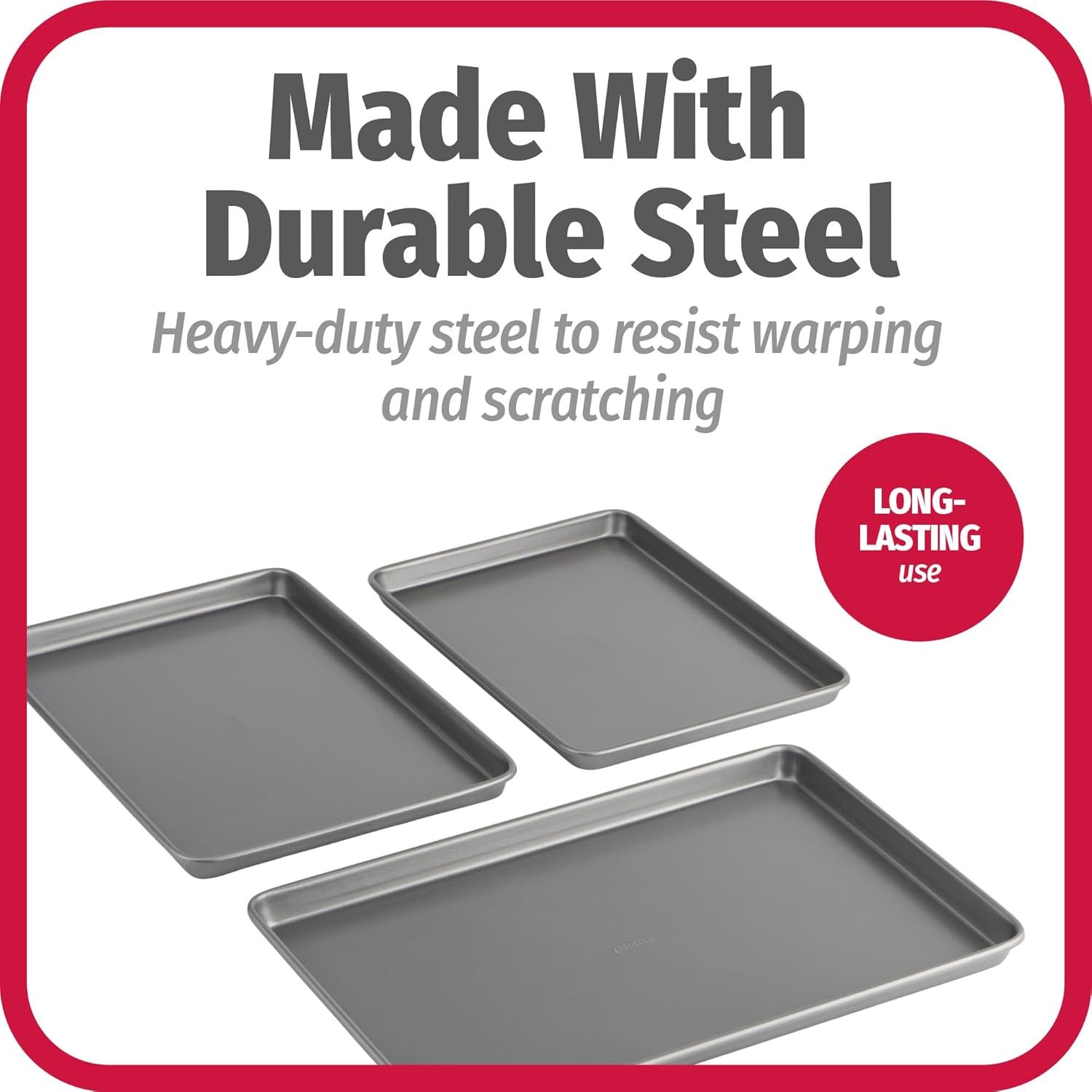 GoodCook Everyday Nonstick Baking Sheet Set, 3 Pack Includes One Small, Medium & Large Pan Carbon Steel Construction Cookie Sheet Bakeware Set, Gray - Image 6