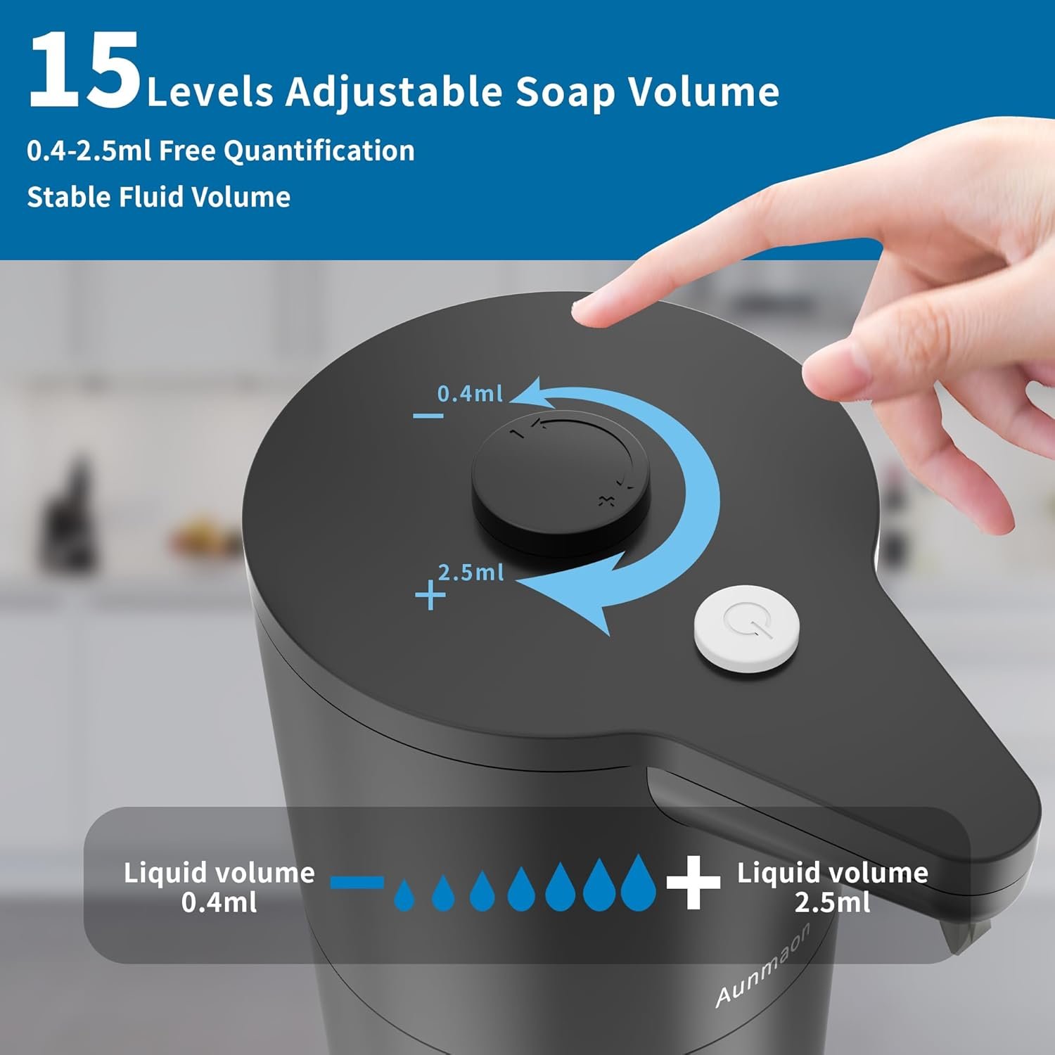 Aunmaon Automatic Soap Dispenser Touchless, Hands-Free, Multi Adjustable Volume, Long Battery Life, Compatible with Thick & Thin Dish/Hand Soap for Bathroom and Kitchen, Easy for Toddlers, Black - Image 3