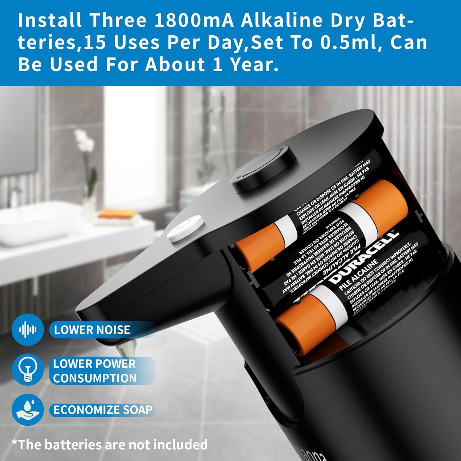 Aunmaon Automatic Soap Dispenser Touchless, Hands-Free, Multi Adjustable Volume, Long Battery Life, Compatible with Thick & Thin Dish/Hand Soap for Bathroom and Kitchen, Easy for Toddlers, Black - Image 7