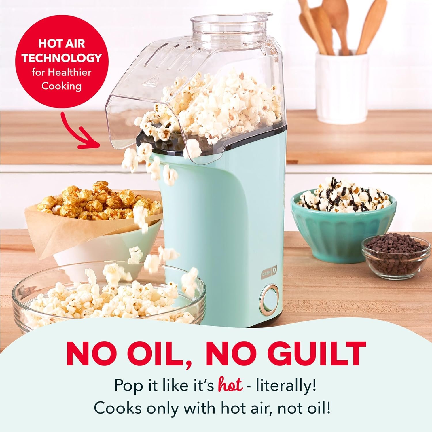 DASH Fresh Pop Popcorn Maker - Oil-Free, Air Popcorn Popper - With Measuring Cup & Recipe Guide - Perfect for Movie Nights - 16 Cups, Aqua - Image 5