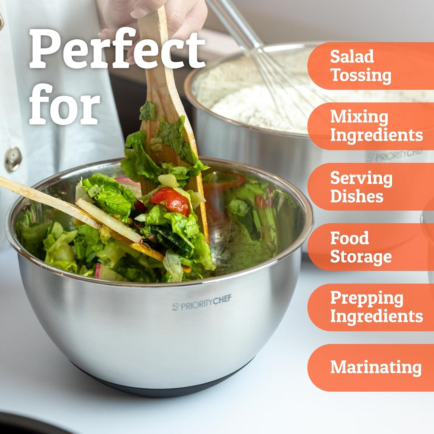 Priority Chef Premium Mixing Bowls With Lids Set, Airtight Lids, Thicker Stainless Steel, Non-Slip Base, 5 Nesting Steel Bowls for Kitchen, Large Prep Metal Bowl Set 1.5/2/3/4/5 Qt, Black - Image 8