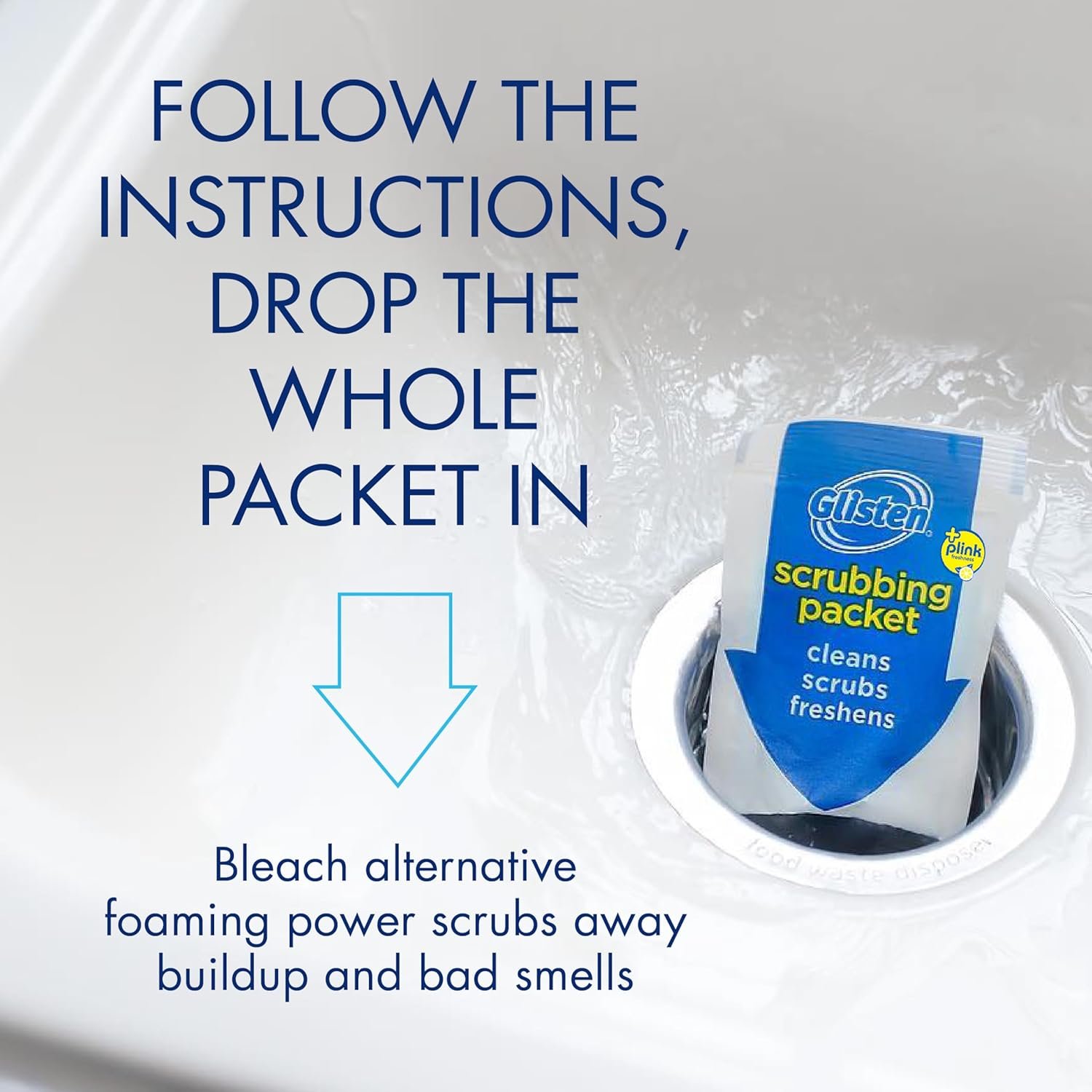 Glisten Garbage Disposer Cleaner and Freshener, Sink Disposal Odor Eliminator with Foaming Action, Lemon Scent, Made in the USA, 4 Packets - Image 4