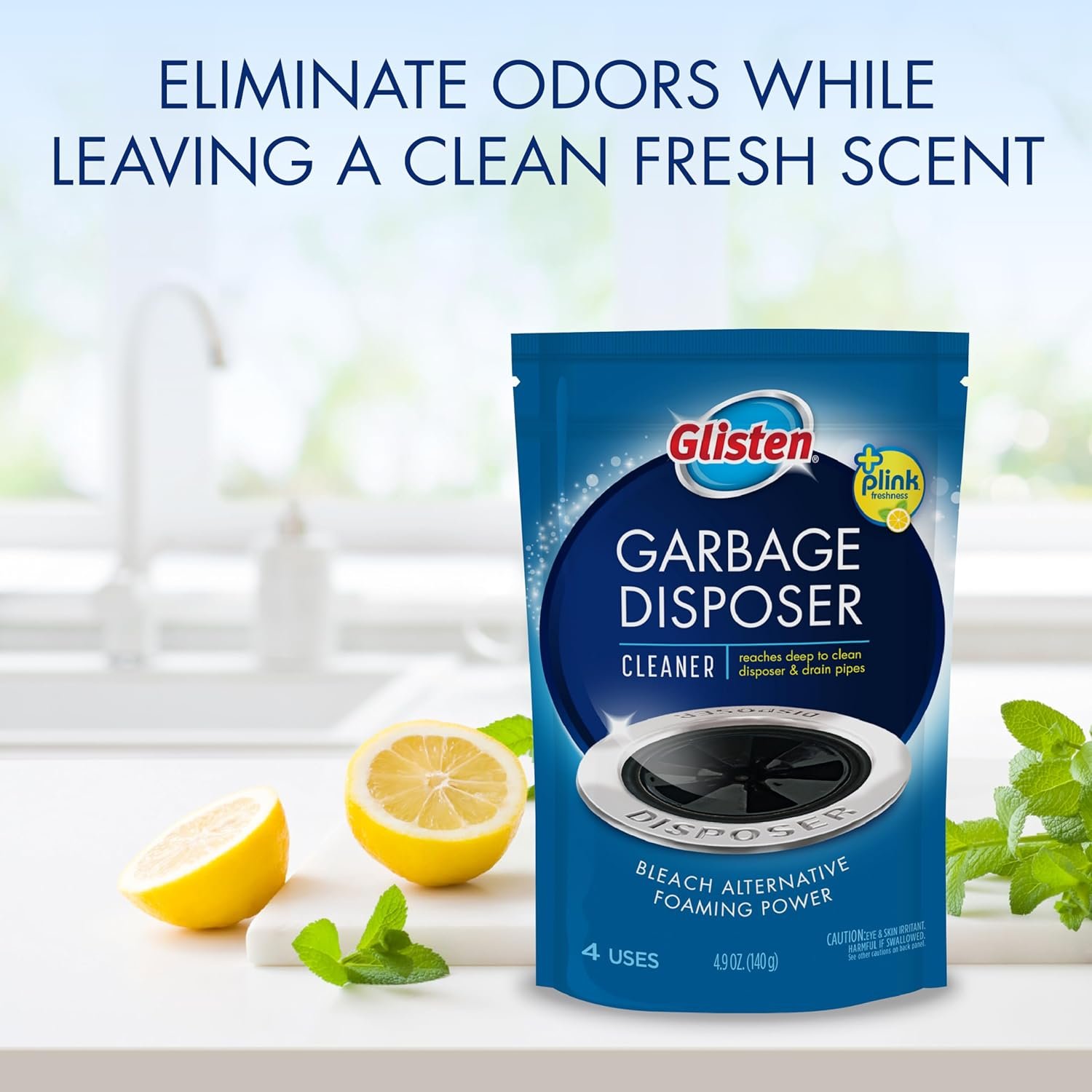 Glisten Garbage Disposer Cleaner and Freshener, Sink Disposal Odor Eliminator with Foaming Action, Lemon Scent, Made in the USA, 4 Packets - Image 7