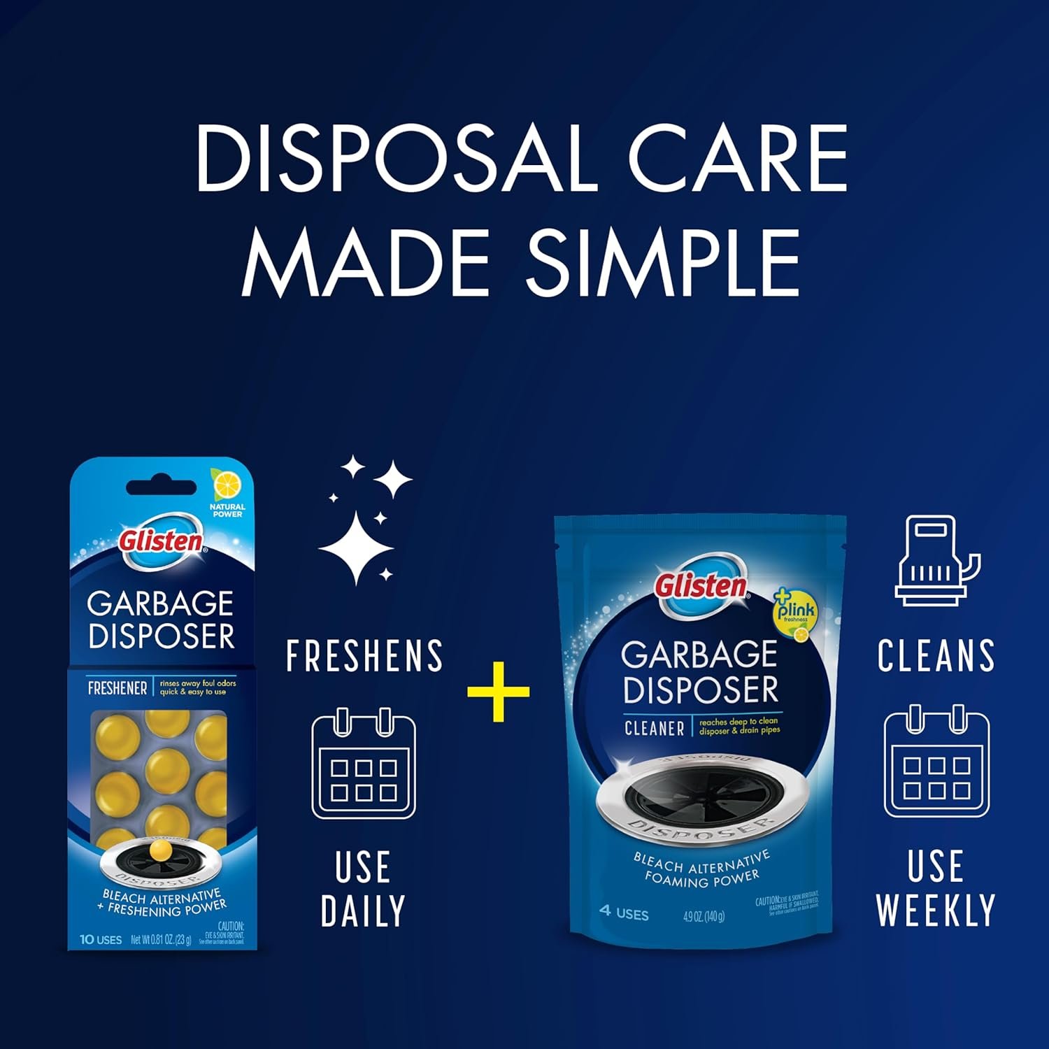 Glisten Garbage Disposer Cleaner and Freshener, Sink Disposal Odor Eliminator with Foaming Action, Lemon Scent, Made in the USA, 4 Packets - Image 8