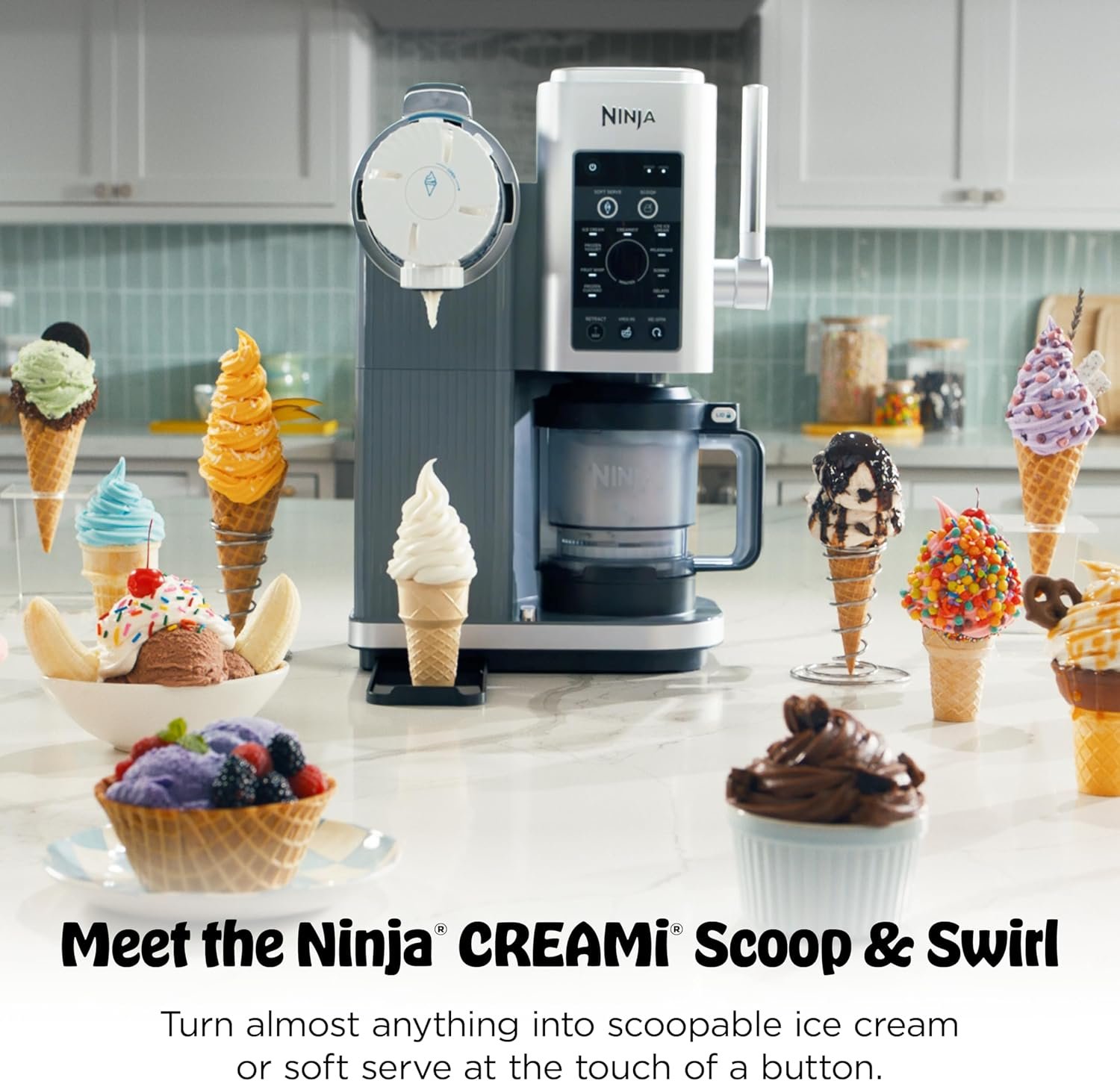 Ninja CREAMi Scoop & Swirl Ice Cream Maker, Soft Serve Desserts, Sorbet, Milkshakes, Frozen Yogurt and More, 13-in-1 Programs, Includes Handle and Two 16 oz 2-in-1 Pints, NC701 - Image 4