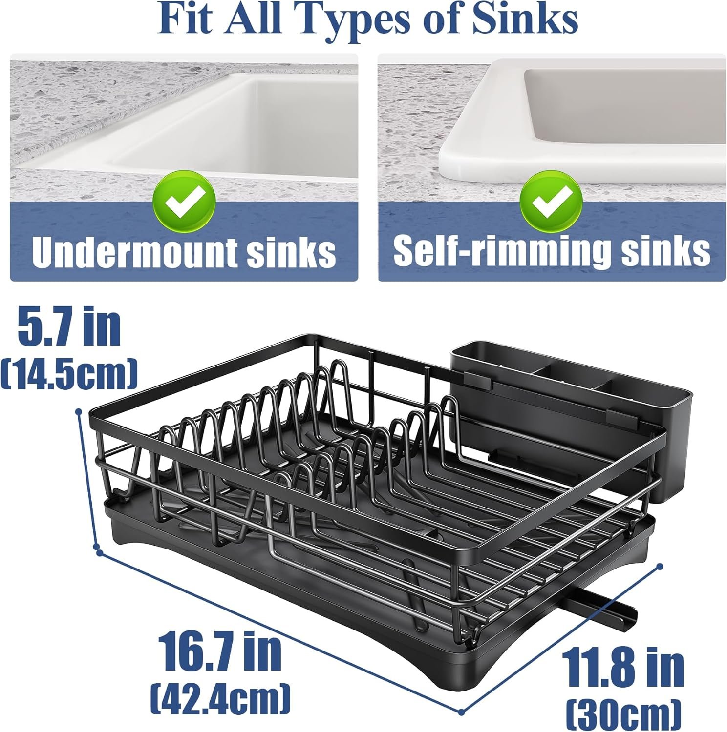 SNTD Dish Drying Rack for Kitchen Counter - Large Dish Rack with Drainboard, Rustproof Dish Drainer with Utensil Holder for Sink, Black - Image 6
