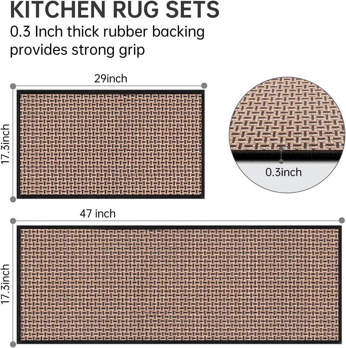 Kitchen Rugs and Mats Non Skid Washable Set of 2 PCS, Absorbent Runner Rugs for Kitchen, Front of Sink, Kitchen Mats for Floor, 17.3"x 47"+17.3"x 29" (Black) - Image 3