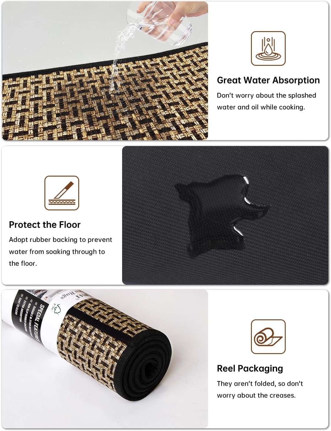 Kitchen Rugs and Mats Non Skid Washable Set of 2 PCS, Absorbent Runner Rugs for Kitchen, Front of Sink, Kitchen Mats for Floor, 17.3"x 47"+17.3"x 29" (Black) - Image 5