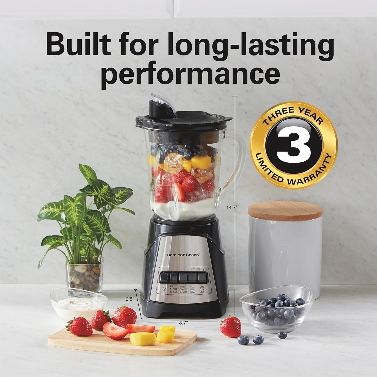 Hamilton Beach Power Elite Wave Action Blender For Smoothies, 40 Oz Glass Jar, 12 Functions Including Puree, Crush Ice, 700 Watts - Black (58148A) - Image 8