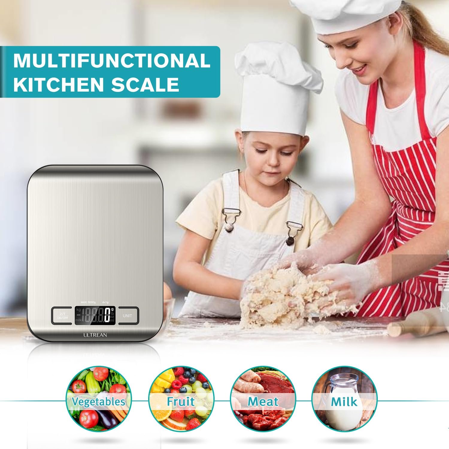 Ultrean Food Scale, Digital Kitchen Scale with LCD Display, Weight Grams and Ounces for Baking Cooking and Meal Prep, 6 Units with Tare Function, 304 Stainless Steel, 11lb (Batteries Included) - Image 7