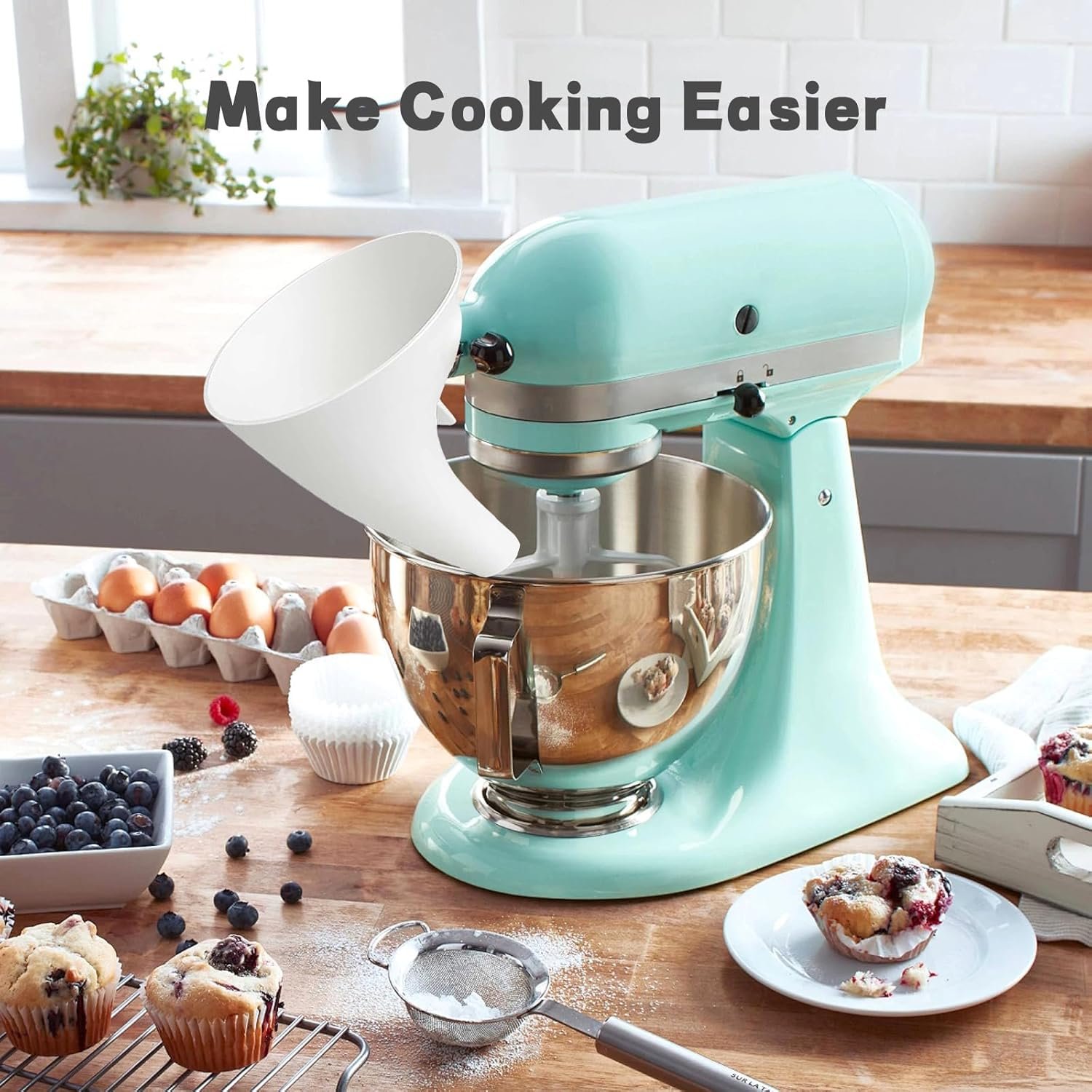 2026 New Flour Funnel for Ktichen Aid Mixer, Easy-Pour Funnel for Dry and Wet Ingredients Like Flour, Sugar and Eggs, Prevents Overflow and Mess for Clean Kitchen Counter, Easy to Clean (White) - Image 8
