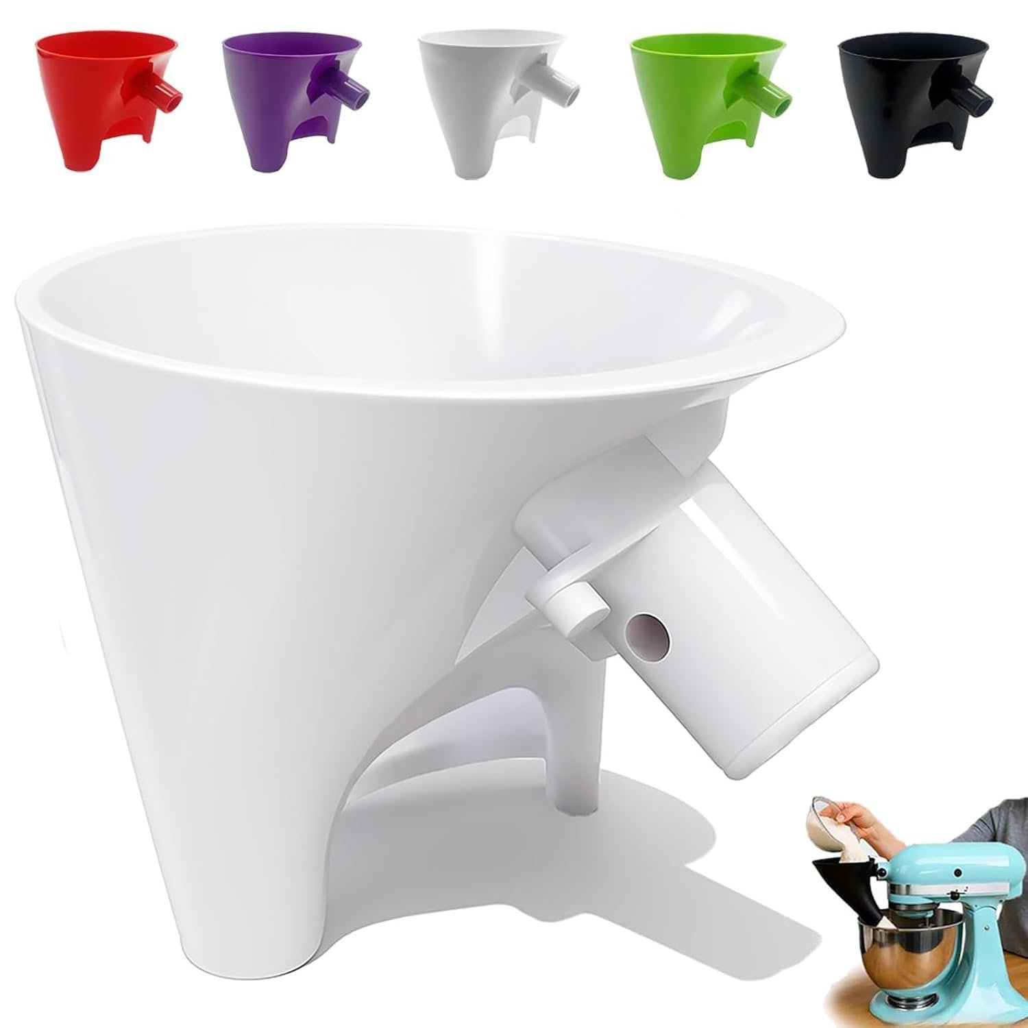 2026 New Flour Funnel for Ktichen Aid Mixer, Easy-Pour Funnel for Dry and Wet Ingredients Like Flour, Sugar and Eggs, Prevents Overflow and Mess for Clean Kitchen Counter, Easy to Clean (White) - Image 2