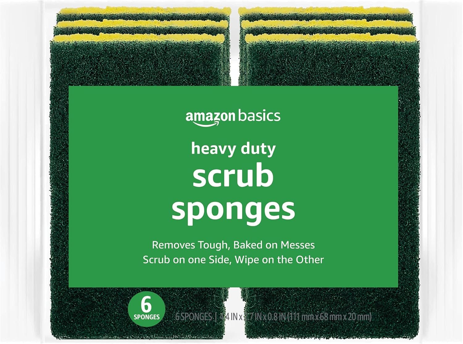 Amazon Basics Heavy Duty Scrub Sponges, Dual-Sided Design, Yellow/Green, 6-Pack - Image 2
