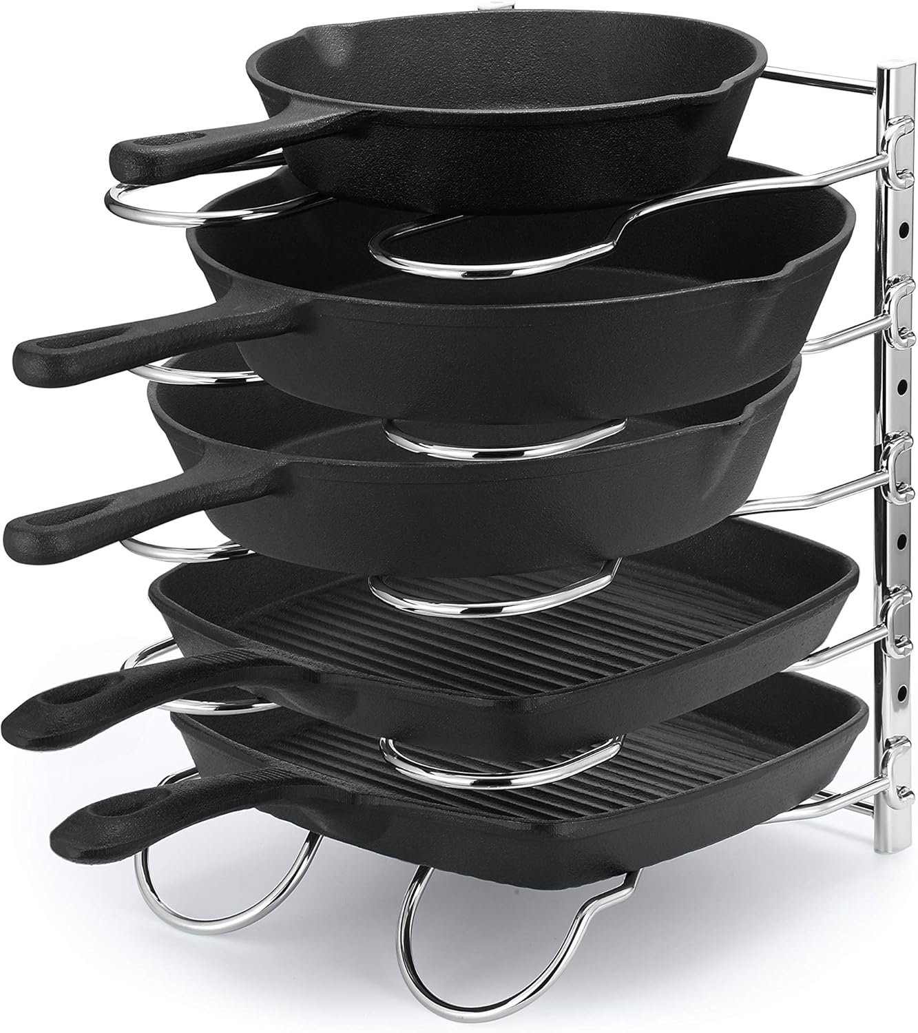 CAXXA Heavy Duty Pan Rack, Pot Lid Rack, Kitchen Cabinet Pantry Cookware Organizer Rack Holder with 5 Adjustable Dividers, Chrome - Image 2