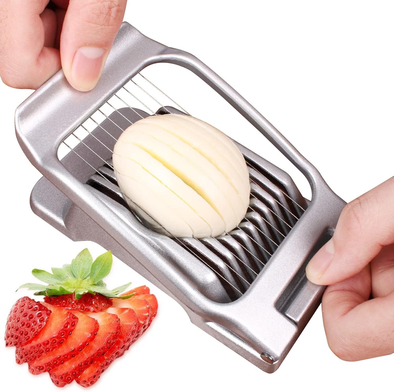 Egg Slicer for Hard Boiled Eggs Egg Cutter Strawberry Slicer Heavy Duty Aluminium Tomato Slicer Stainless Steel Wire Multipurpose Egg Slicer Dicer for Soft Fruit Mushroom Home Use - Image 2