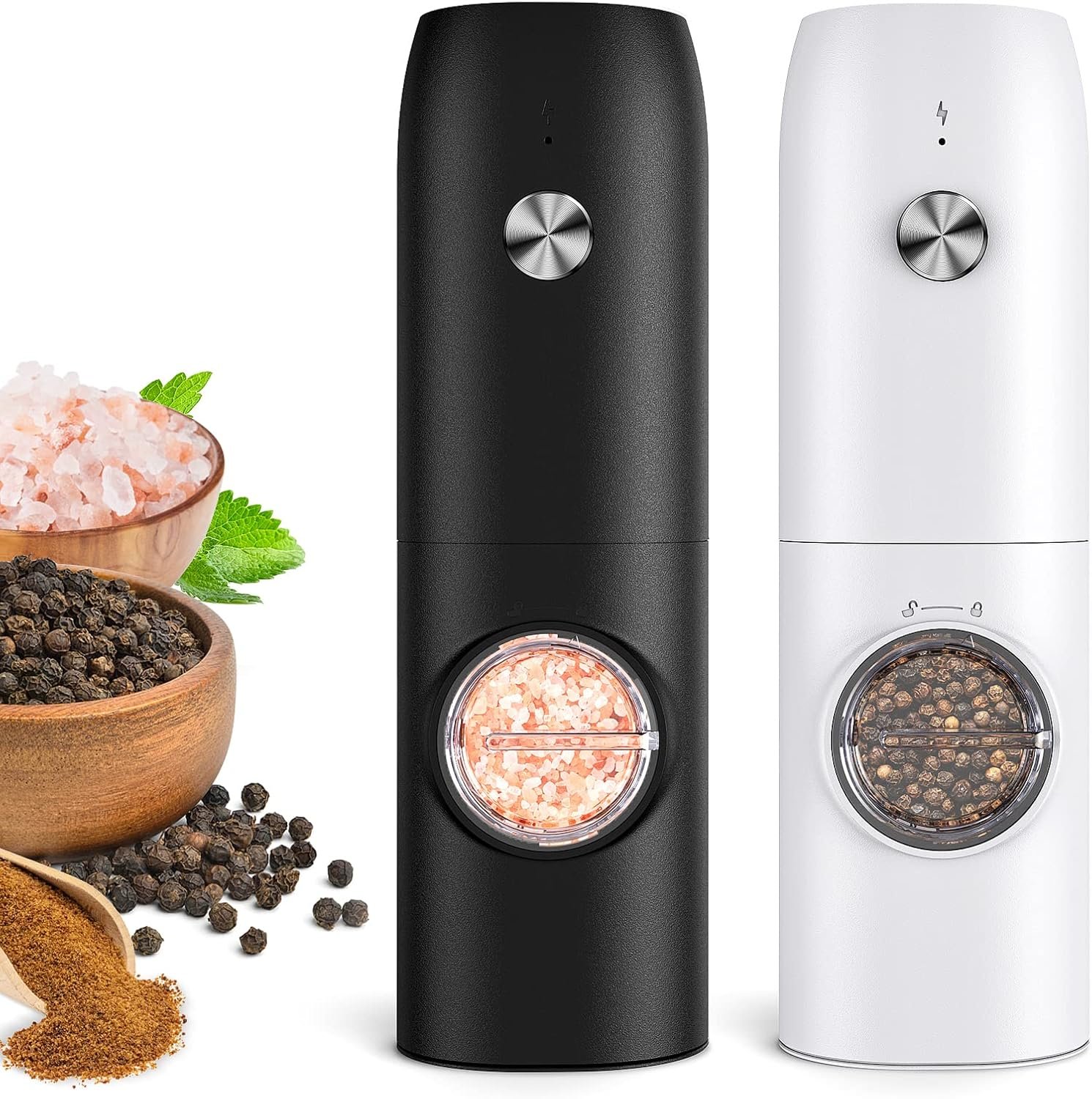 Electric Salt and Pepper Grinder Set-Rechargeable Automatic Pepper Mill Grinder with LED Home Gifts for Women, USB Adjustable Coarseness shakers, One-Hand Operation for Kitchen Appliances - Image 2