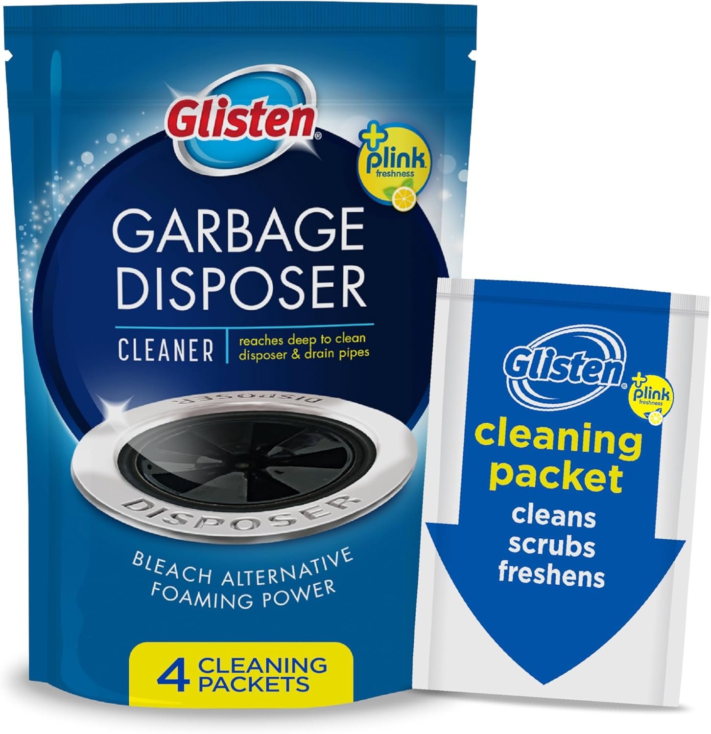 Glisten Garbage Disposer Cleaner and Freshener, Sink Disposal Odor Eliminator with Foaming Action, Lemon Scent, Made in the USA, 4 Packets - Image 2