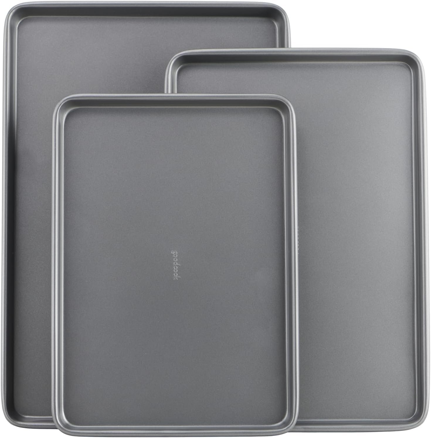 GoodCook Everyday Nonstick Baking Sheet Set, 3 Pack Includes One Small, Medium & Large Pan Carbon Steel Construction Cookie Sheet Bakeware Set, Gray - Image 2