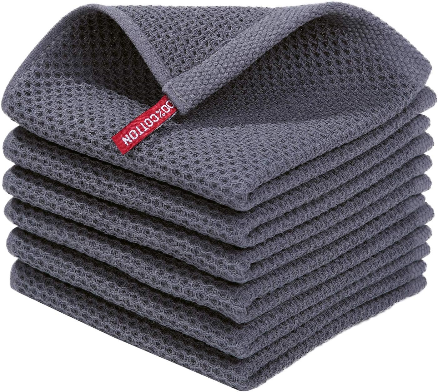 Homaxy 100% Cotton Waffle Weave Kitchen Dish Cloths, Ultra Soft Absorbent Quick Drying Dish Towels, 12 x 12 Inches, 6-Pack, Dark Grey - Image 2