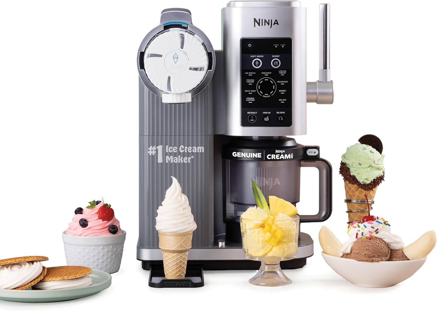 Ninja CREAMi Scoop & Swirl Ice Cream Maker, Soft Serve Desserts, Sorbet, Milkshakes, Frozen Yogurt and More, 13-in-1 Programs, Includes Handle and Two 16 oz 2-in-1 Pints, NC701 - Image 2