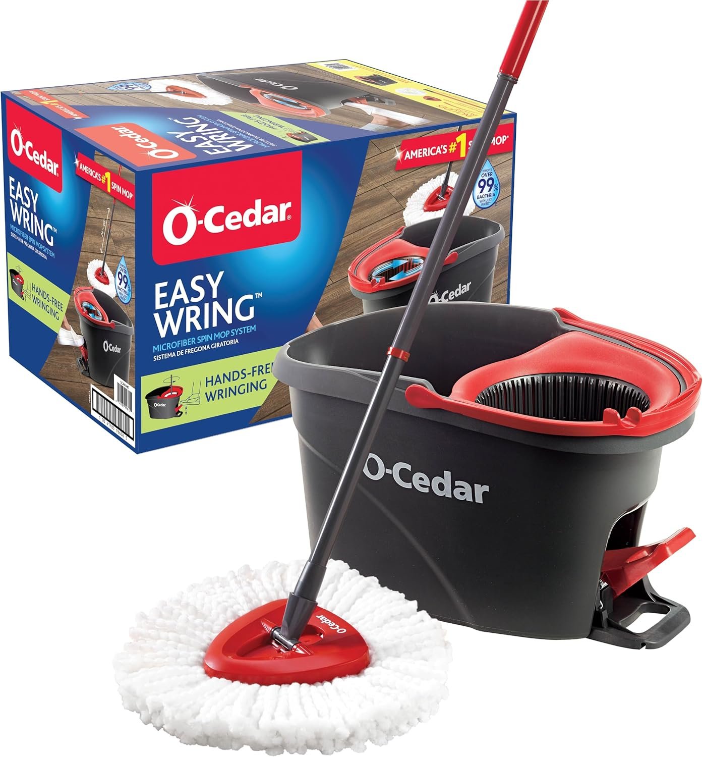 O-Cedar EasyWring Microfiber Spin Mop, Bucket Floor Cleaning System, Red, Gray, Standard - Image 2