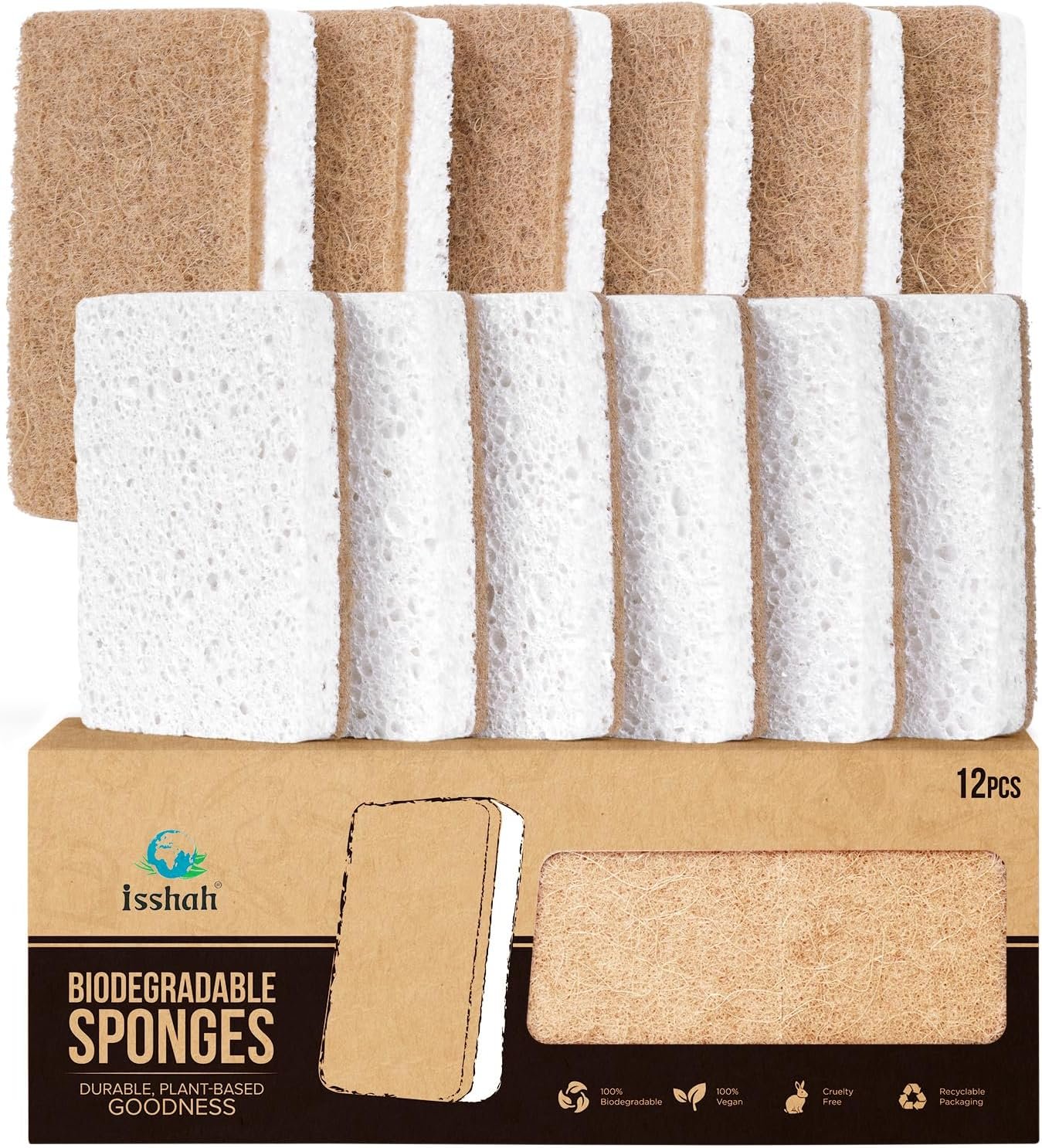 Plant-Based Kitchen Sponges - FSC Certified and PETA Approved, Natural, Eco-Friendly, Biodegradable Sisal Hemp Sponges for Dishes, Cleaning Sponge for Kitchen, Bathroom, Household - 12 Count - Image 2