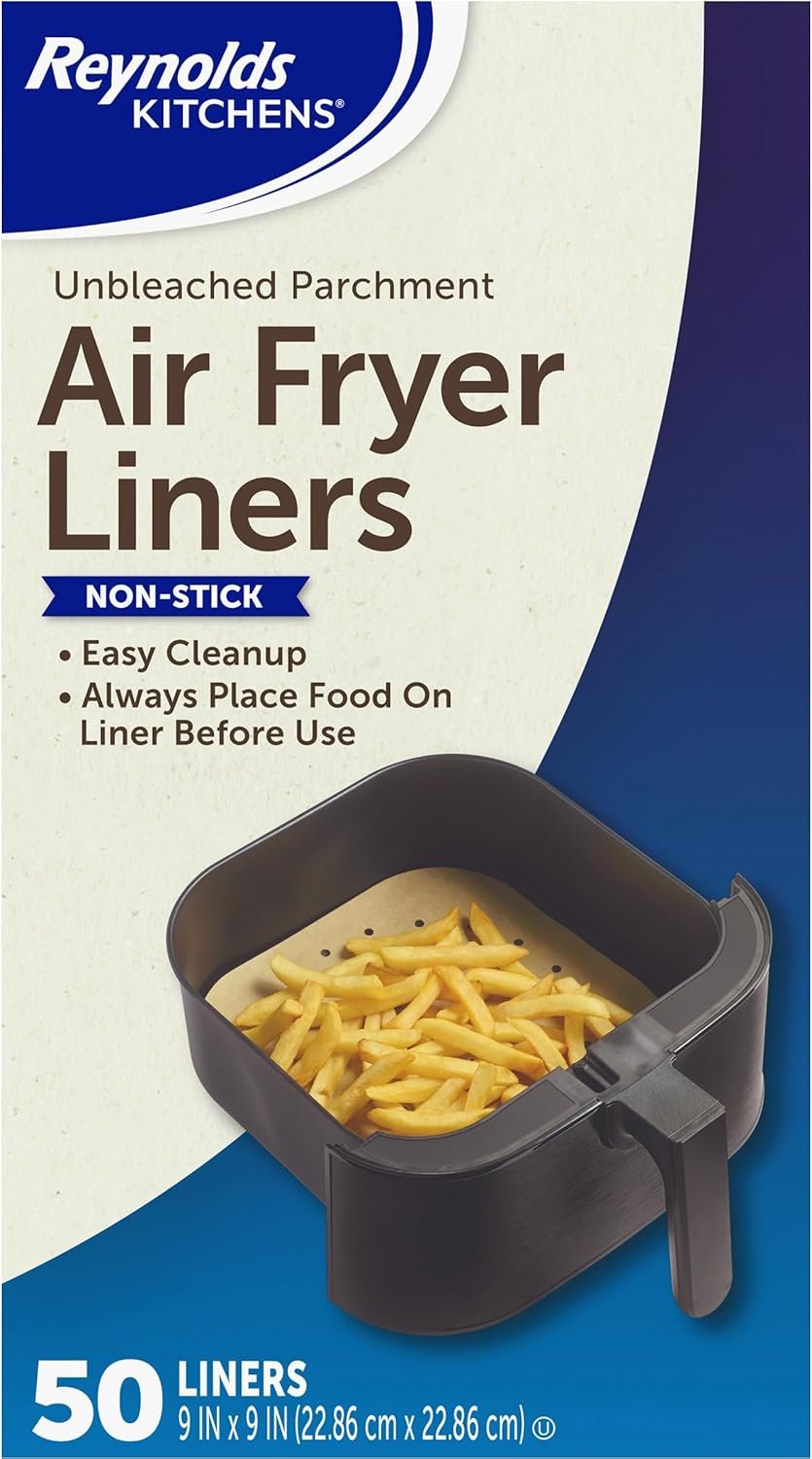Reynolds Kitchens Air Fryer Liners Disposable, Unbleached Parchment Paper Sheets, 50 Count - Image 2