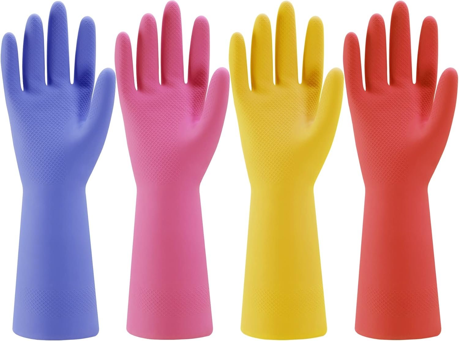 Rubber Kitchen Dishwashing Gloves - 4 Pairs Colorful Reusable Household Cleaning Gloves for Washing Dishes and Cleaning Tasks, Flexible Long-lasting and Non-Slip (Medium, Blue+Pink+Yellow+Red) - Image 2