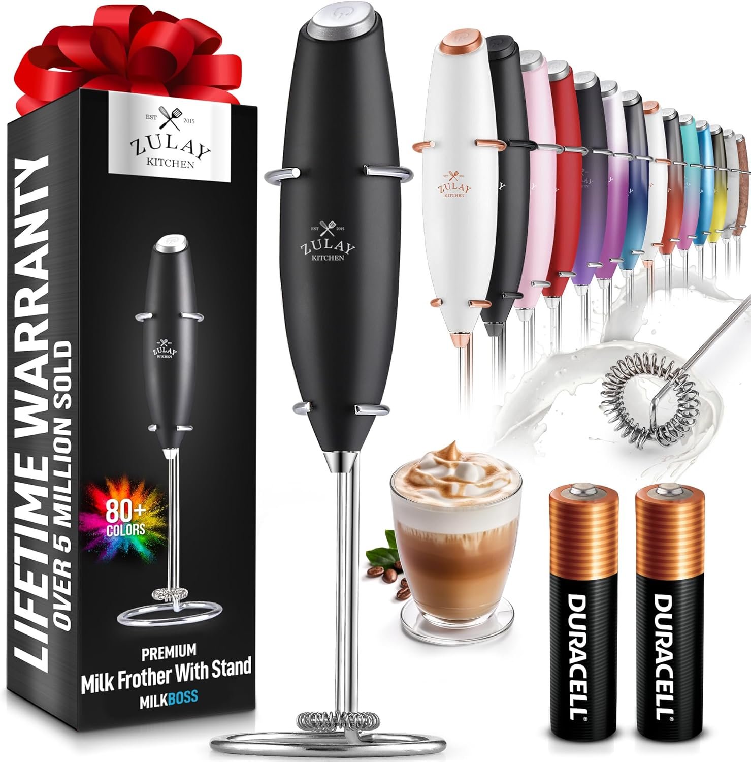 Zulay Kitchen Powerful Milk Frother Wand With 2 Duracell Batteries - Ultra Fast Handheld Drink Mixer - Electric Whisk Foam Maker for Coffee, Lattes, Cappuccino, Matcha, Hot Chocolate & Creamer - Black - Image 2