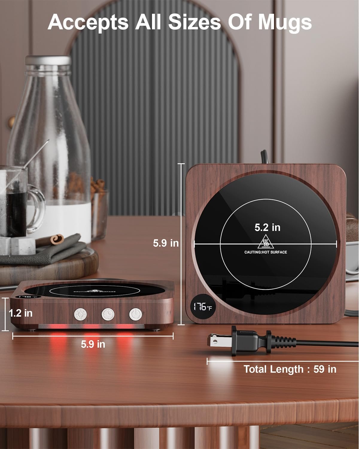 Mug Warmer - 36W Coffee Mug Warmer for Desk with Temperature Display, 2-12Hrs Auto Shut Off, Smart Candle Warmer - Ideal Coffee Gifts Accessories Keep Beverages Coffee Warmer (Wood) (Wood) - Image 7